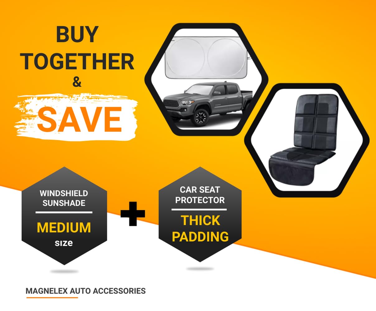 Magnelex Medium Car Windshield Sun Shade & Seat Protector Bundle - UV Protection for Cars, SUVs & Trucks - Perfect for Summer Heat & Interior Protection