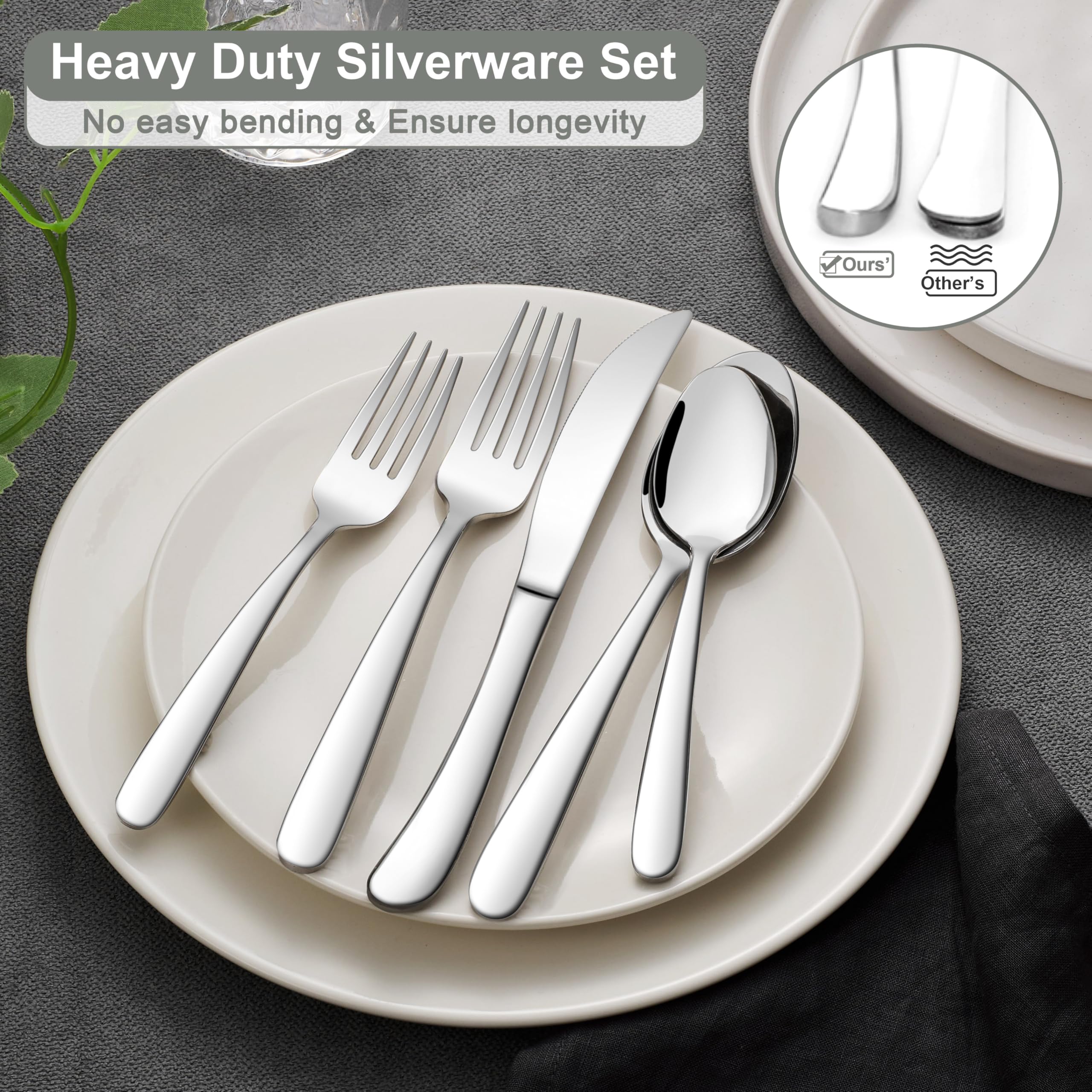 Premium 53-Piece Stainless Steel Flatware Set for 8 - Heavy Duty Silverware with Steak Knives & Serving Utensils, Mirror Finish & Dishwasher Safe - Perfect for Dinner Parties, Restaurants, and Everyday Dining