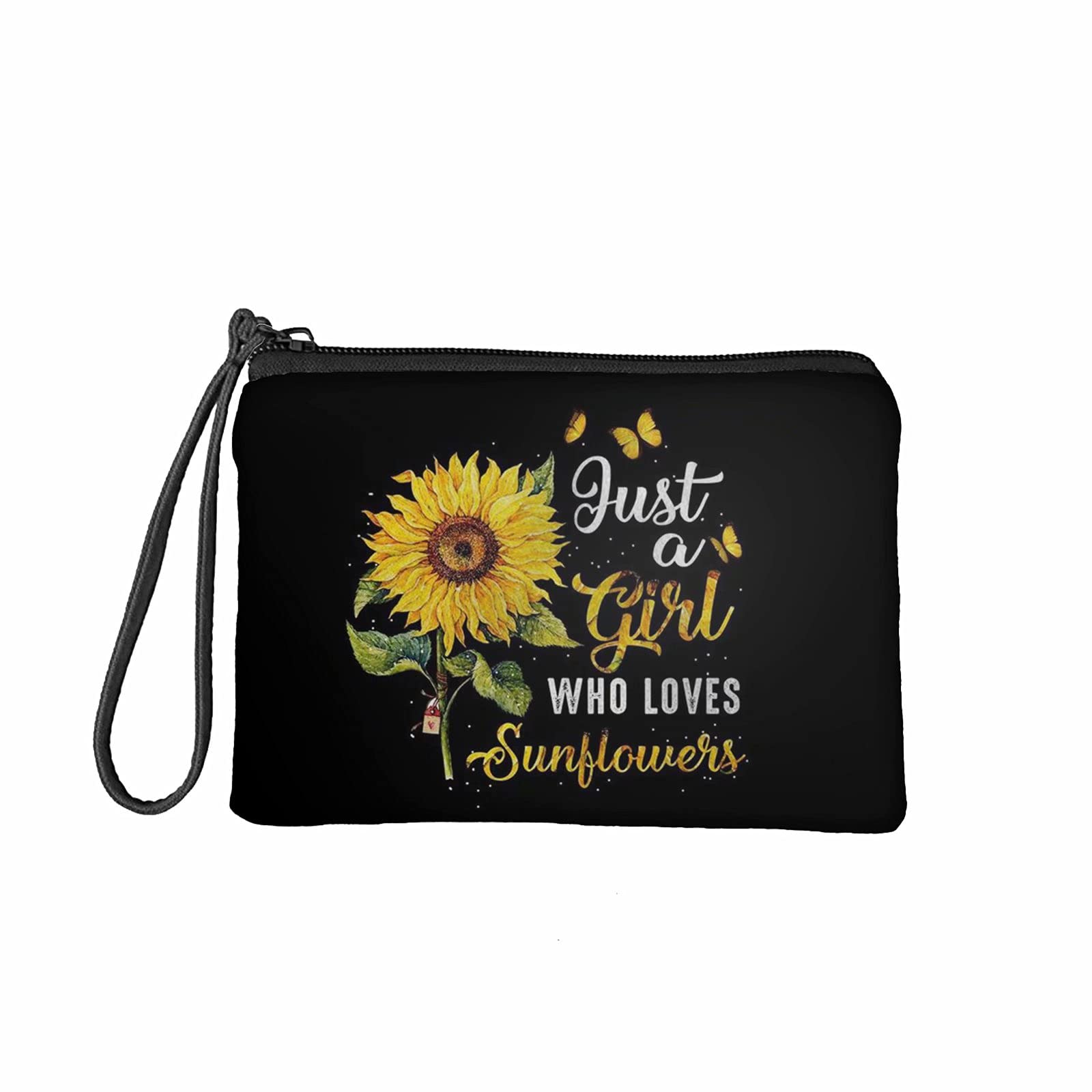 Dolyes Women's Small Handbags - Black Coin Purse & Tote Clutch Bag with Butterfly Love Sunflower Design | Travel Wallet, Pencil Case Organizer | Perfect for Daily Use, Shopping & Travel Accessories