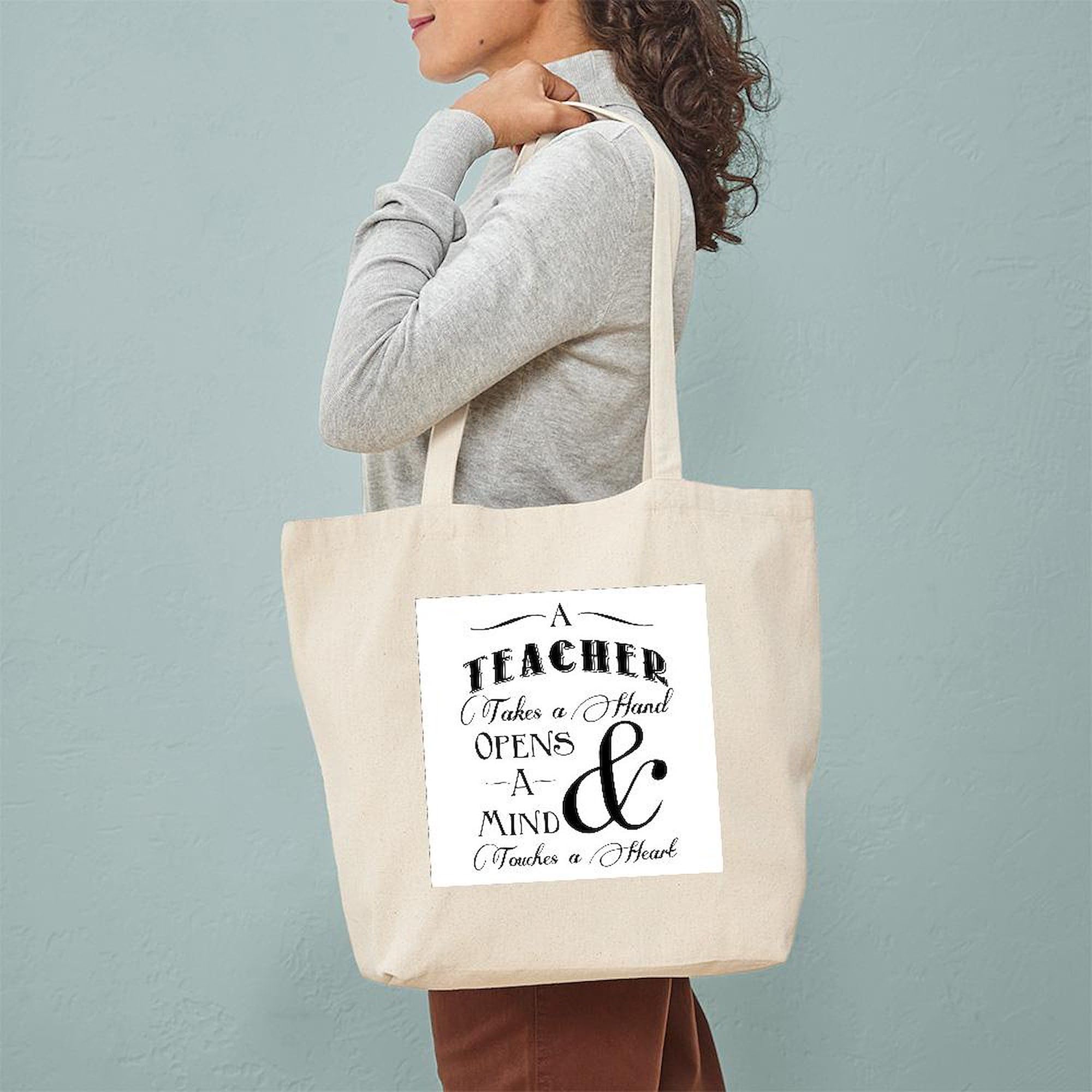 Teachers Open Minds Tote Bag - Natural Canvas Reusable Shopping Bag for School, Work & Groceries - Eco-Friendly Teacher Gift & Everyday Carry