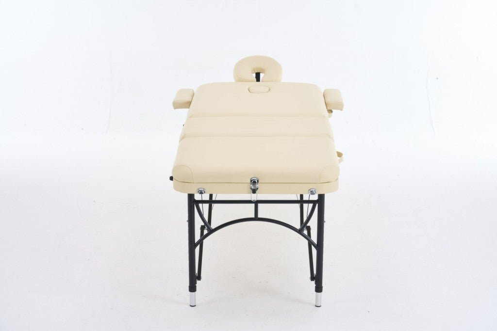 Greenlife Master 3-Section 5 Aluminum Portable Massage Table - Lightweight & Durable for Professional Therapists - Black/Cream (MTA132) - Perfect for Home Spa, Chiropractic Clinics & Mobile Massage Services