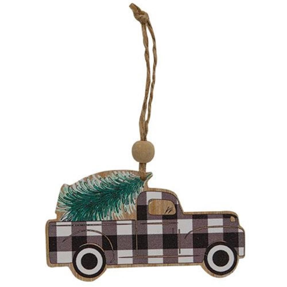 Black and White Buffalo Check Truck Ornament - Rustic Christmas Car Decor for Pickup Trucks - Perfect for Holiday Road Trips and Festive Home Decoration