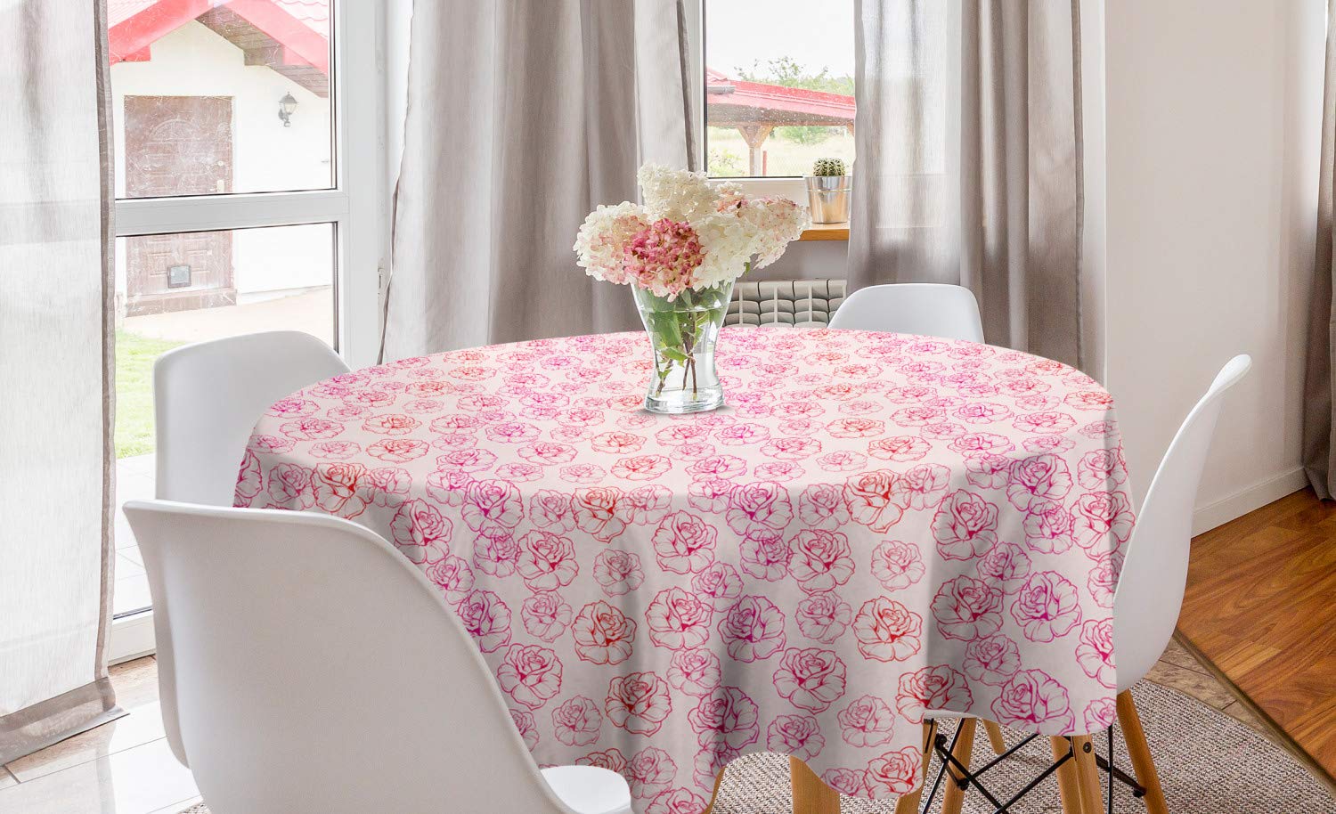 Ambesonne Romantic Round Tablecloth with Rose Petals Design - 60 Inch Pale Pink Magenta Circle Table Cover for Dining Room & Kitchen Decor | Perfect for Weddings, Anniversaries & Holiday Gatherings