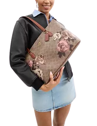 Coach Gallery Tote Bag in Signature Canvas with Rose Print - Stylish Women's Handbag for Work, Travel & Everyday Use | Premium Leather Shoulder Bag