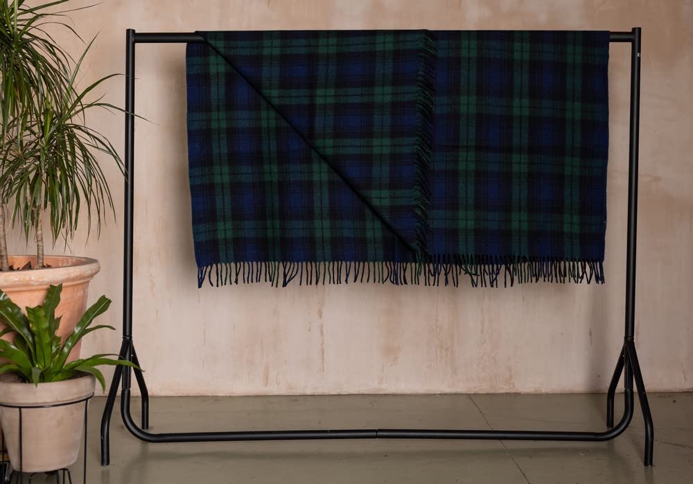 Premium Scottish Tartan Throw Blanket - Black Watch Plaid Wool Rug - 60