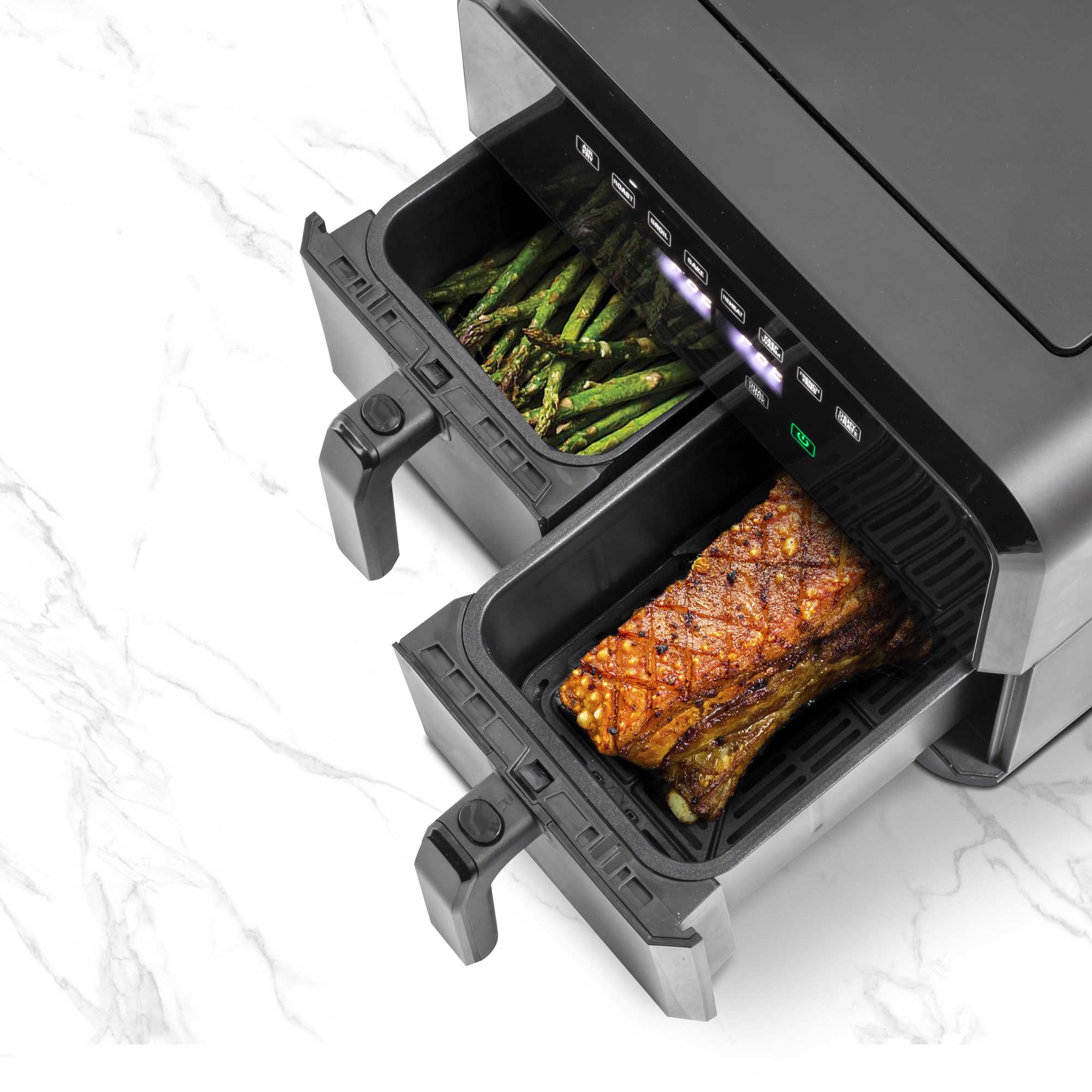 Baridi Dual Zone Air Fryer 8L - 1700W Power, 8 Preset Functions, Black (DH172) - Perfect for Family Cooking, Healthy Meals & Quick Snacks