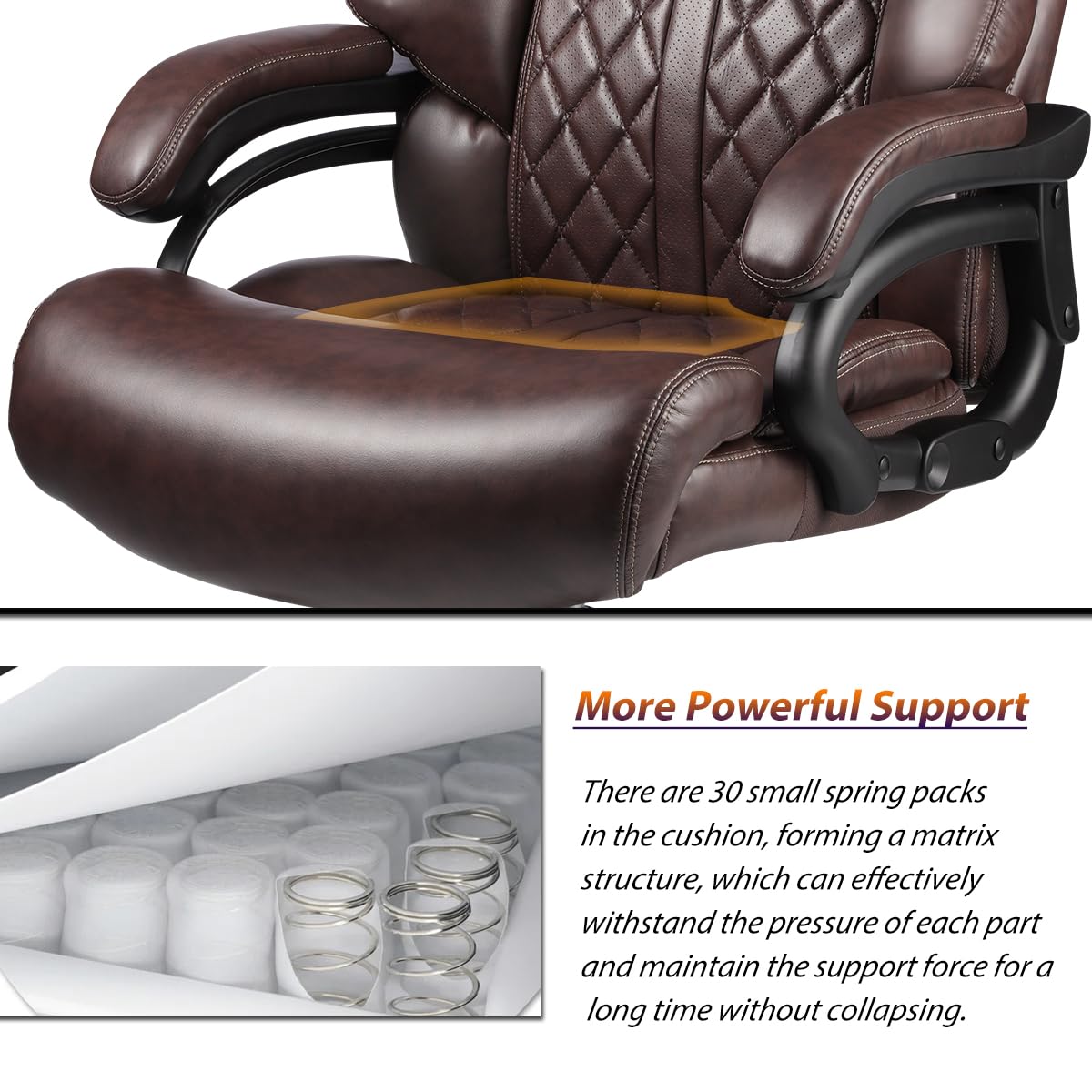 500lbs Heavy Duty Big and Tall Office Chair - Extra Wide Executive Desk Chair with Adjustable Lumbar Support for Home & Office Use - Ergonomic Computer Chair for Heavy People (Brown) - Perfect for Long Work Hours, Gaming, and Conference Rooms