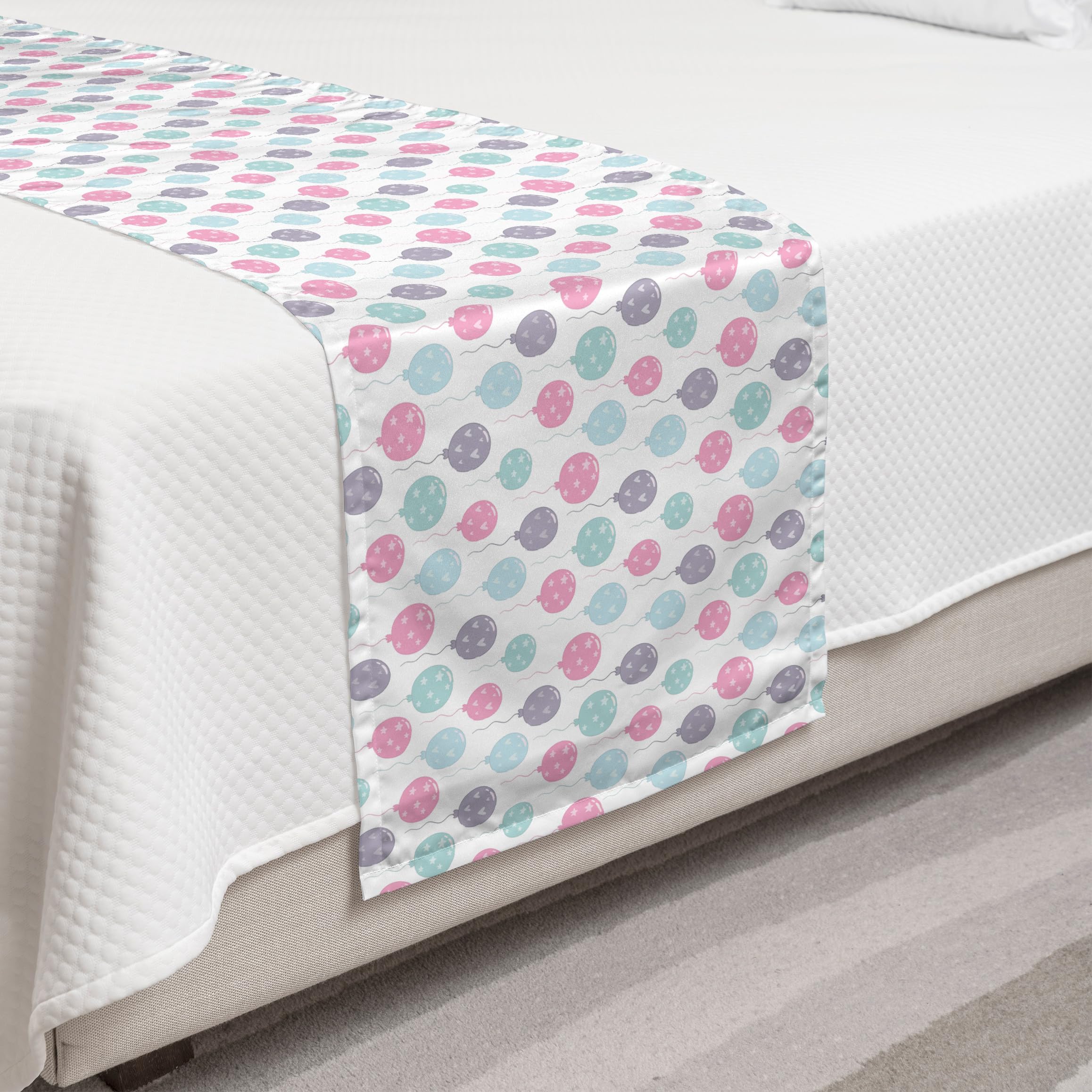 Ambesonne Birthday Party Bed Runner - Continuous Balloons with Hearts Fun Design, Decorative Accent Bedding Scarf for Hotels, Homes & Guest Rooms | Perfect for Birthday Decorations, Bedroom Styling & Special Occasions