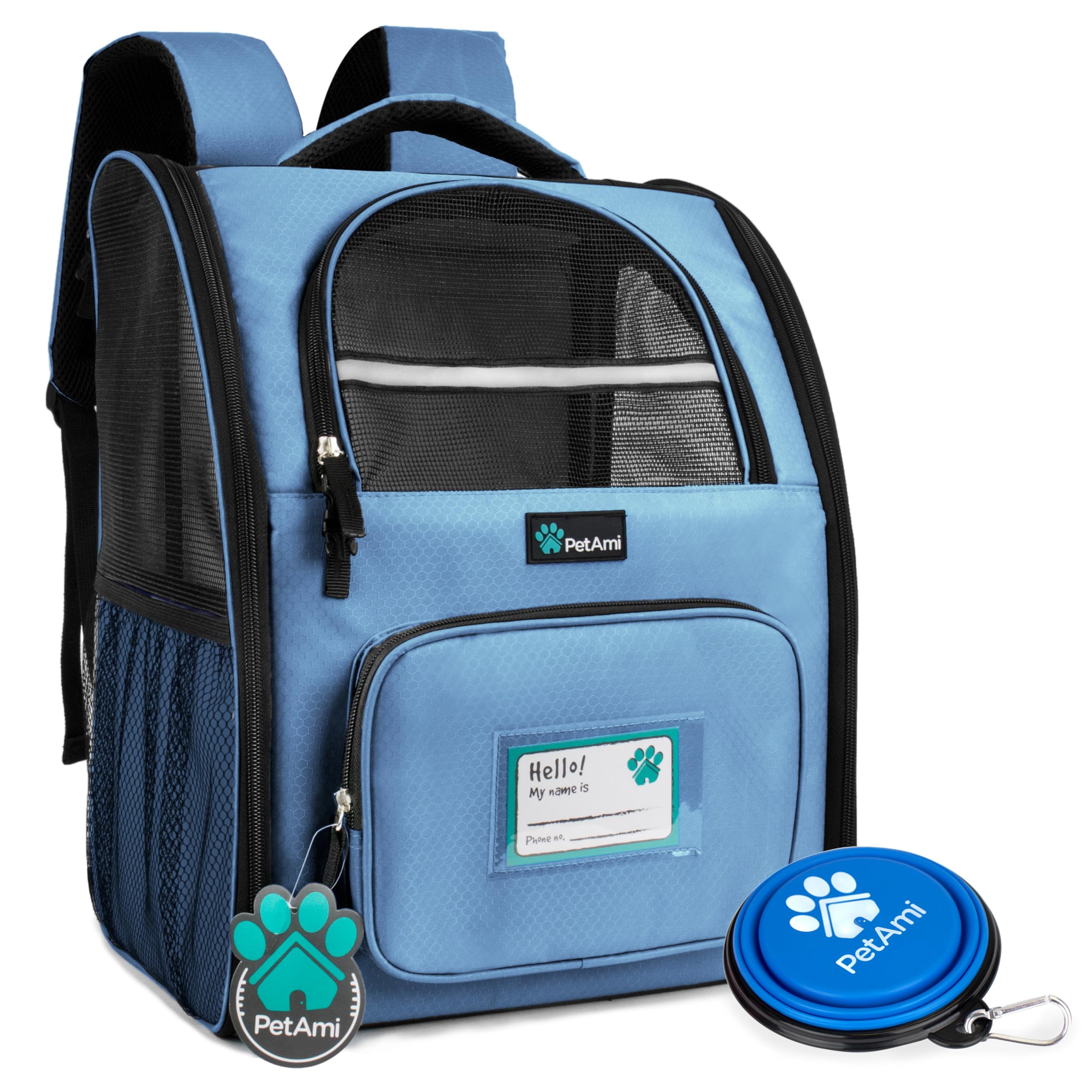 PetAmi Ventilated Dog Backpack Carrier for Small & Large Pets - Airline Approved Travel Bag for Cats & Puppies Up to 18lbs - Light Blue Hiking Backpack for Camping, Biking & Outdoor Adventures
