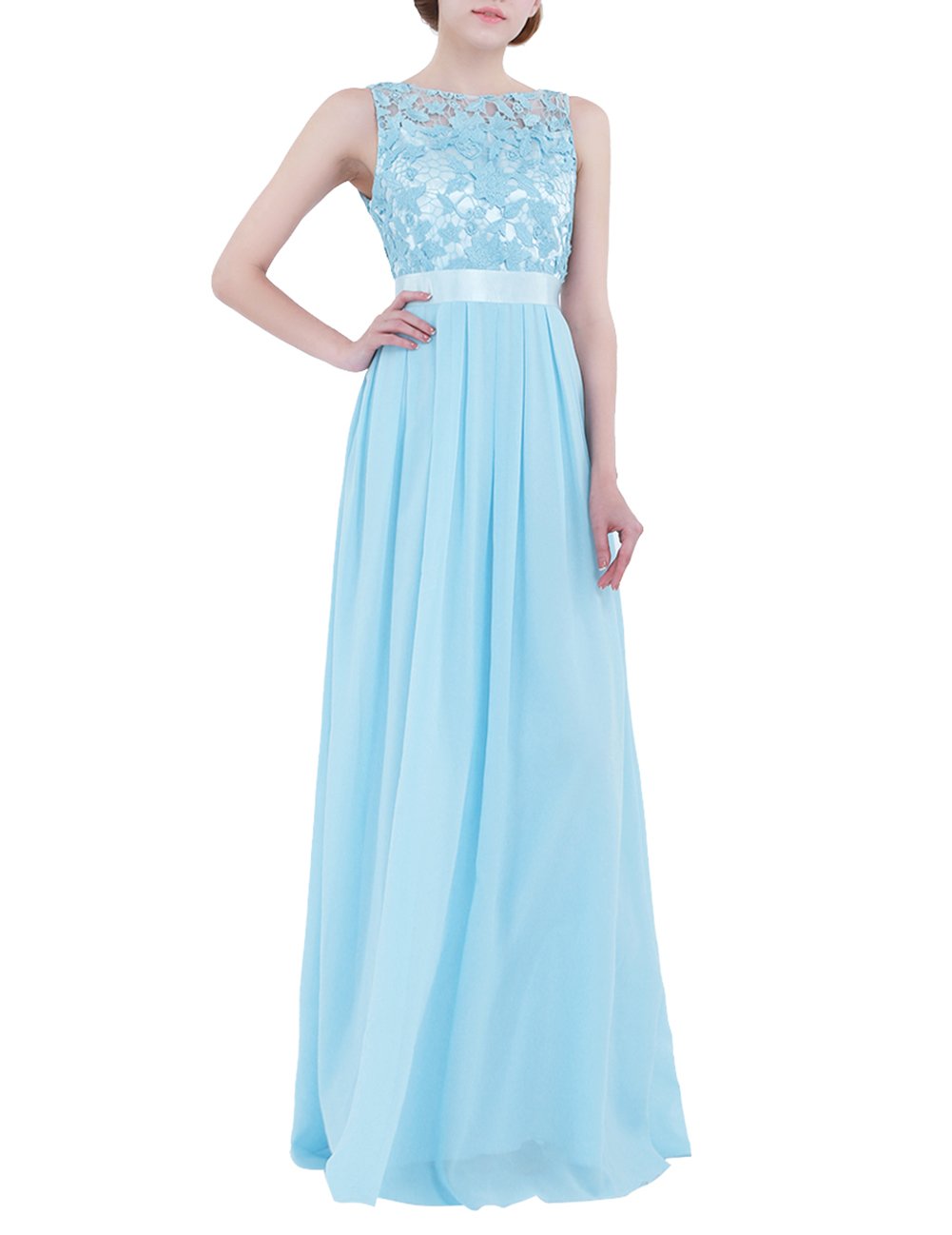 Elegant ACSUSS Women's Crochet Lace Chiffon Wedding Dress - Bridesmaid Evening Gown, Prom Maxi Dress for Weddings, Parties & Special Occasions