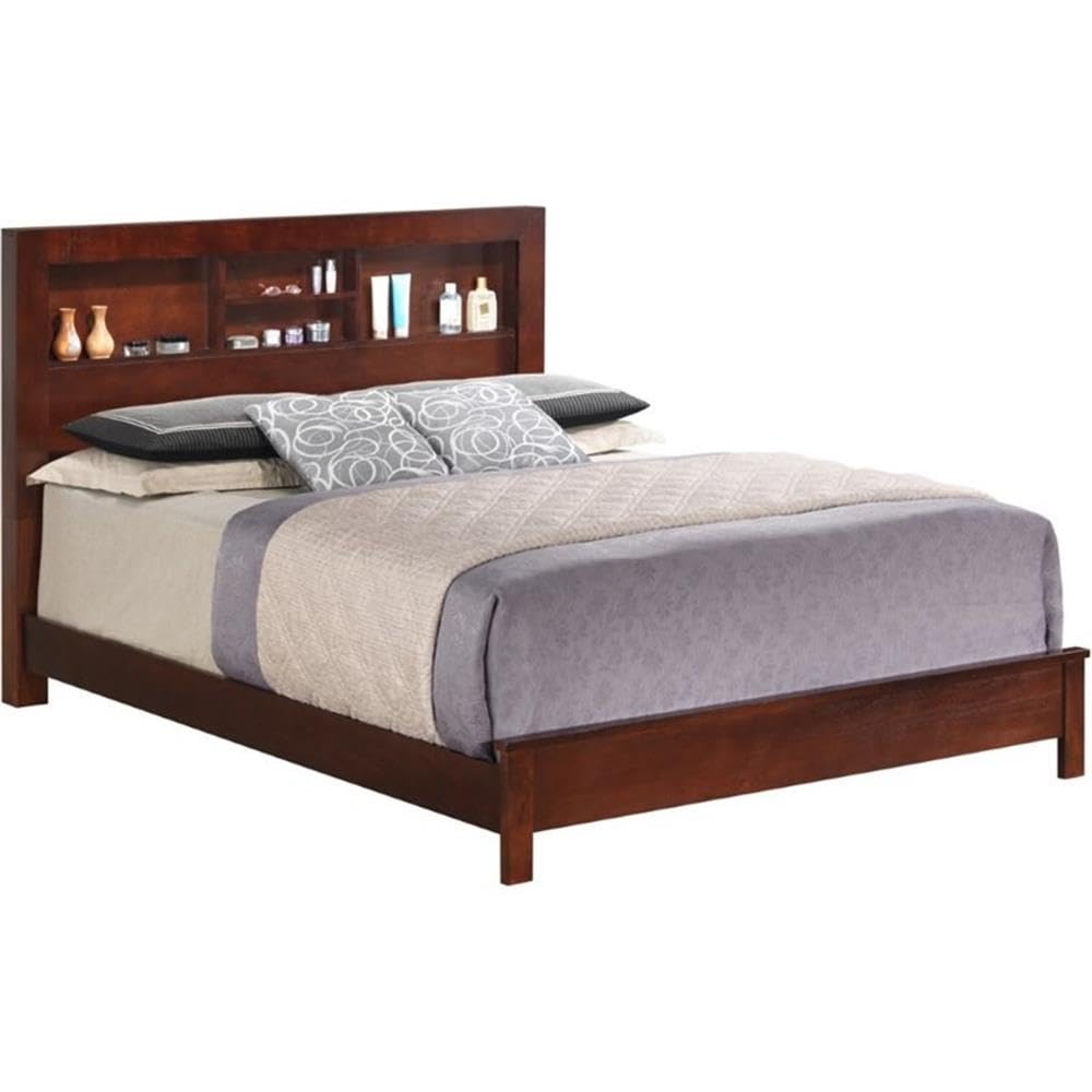 Glory Furniture Burlington Full Panel Bed in Cherry - Solid Wood Queen Size Bed Frame with Headboard & Footboard for Bedroom, Guest Room, Master Suite