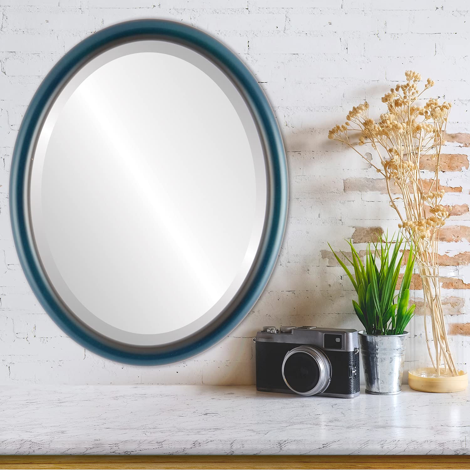 Oval Wooden Beveled Wall Mirror - Royal Blue 20x26 Inches - Elegant Home Decor for Bathroom, Vanity, Bedroom, Living Room & Hallway - Perfect for Makeup, Dressing & Interior Design