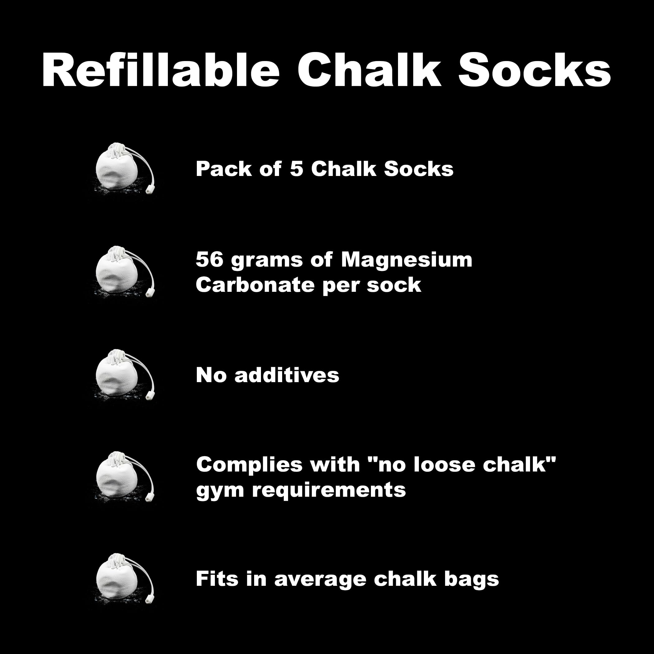 Atomik Rock Climbing Holds - Set of 5 Refillable Chalk Socks for Indoor & Outdoor Climbing Gyms | Perfect for Bouldering, Training, and Home Climbing Walls