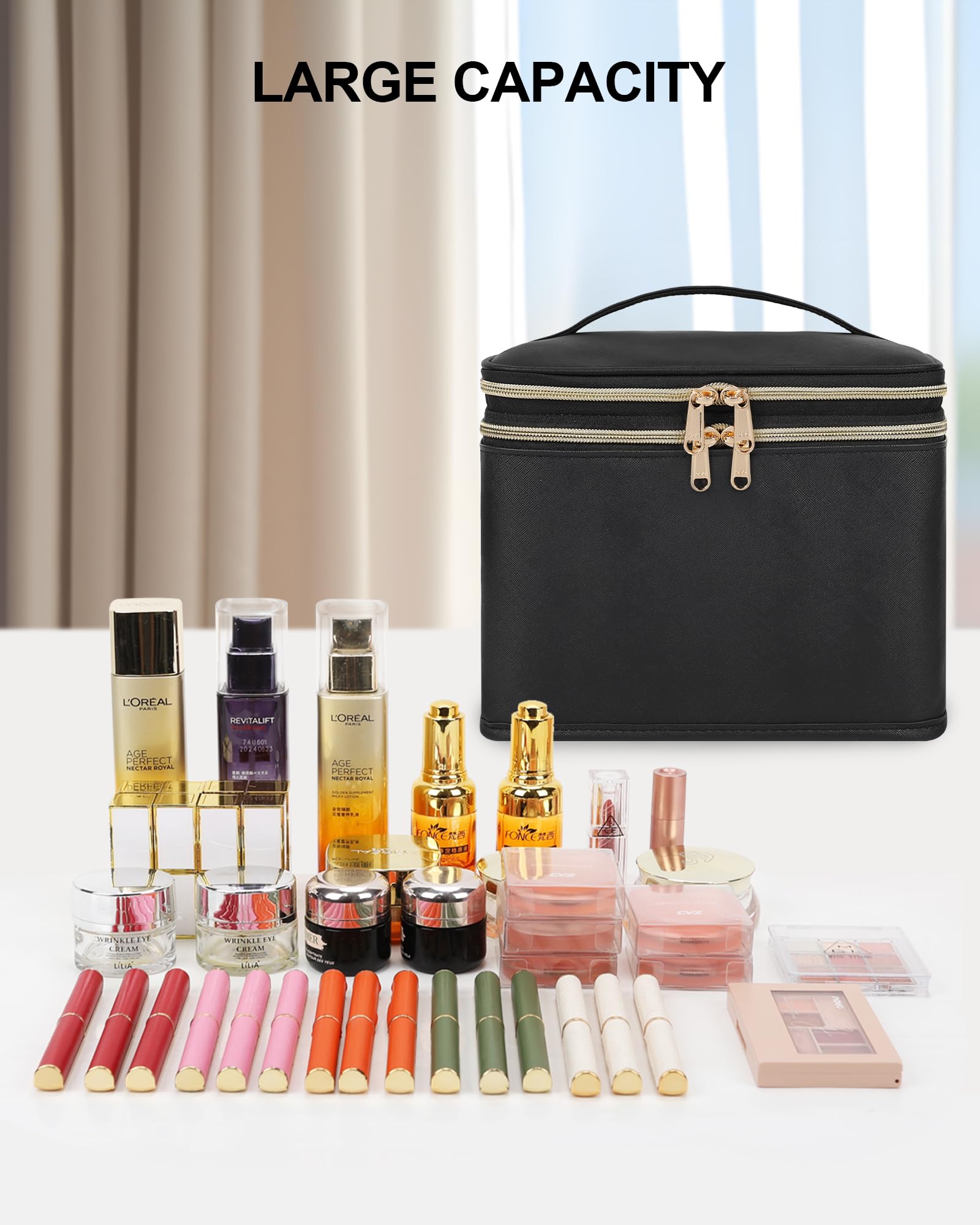 Relavel Foldable Makeup Bag for Women - Large Travel Cosmetic Organizer with Compartments & Dividers - Portable Toiletry Bag for Cosmetics, Makeup Brushes & Skincare - Perfect for Travel, Gym & Daily Use