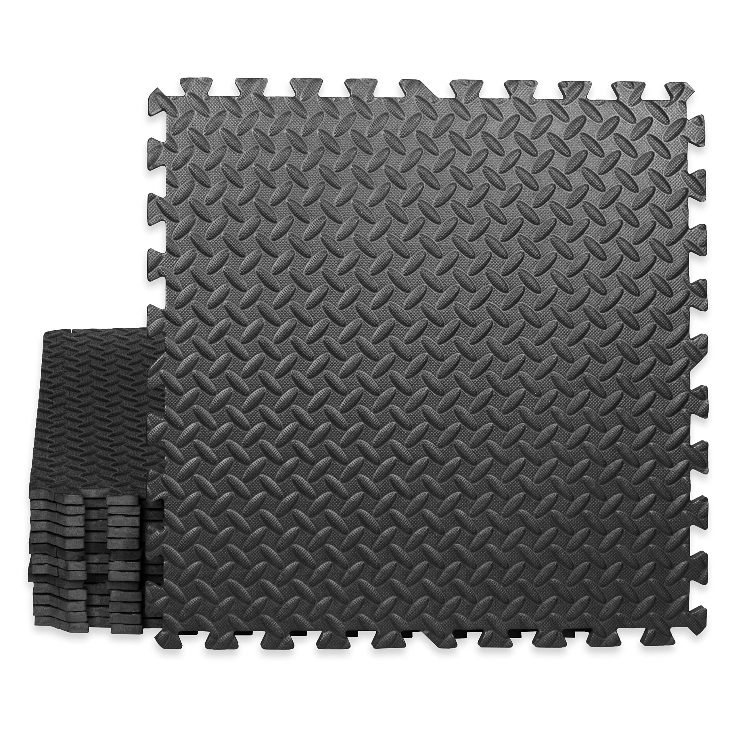Play Platoon Foam Interlocking Puzzle Exercise Mat - Non-Slip Gym Floor Tiles for Home Workouts, Yoga & Equipment Protection - Durable Cushioned Flooring for Kids Playroom, Garage & Fitness Studio
