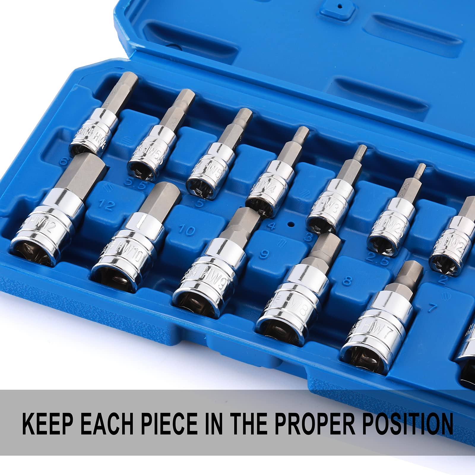 **EMENTOL 13-Piece Hex Bit Socket Set - CR-V & S2 Steel Metric Allen Key Sockets (2mm-14mm) with 1/4