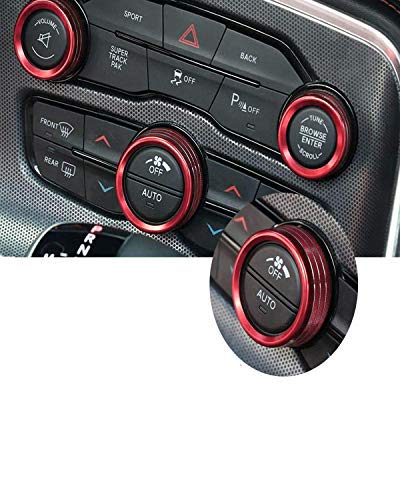 Billet Aluminum HVAC A/C Radio Tuner Knob Button Switch Trim Cover - Red Interior Accessories Compatible with Dodge Charger & Challenger (2015-2023) | Upgrade Your Car Decor for Enhanced Style & Comfort