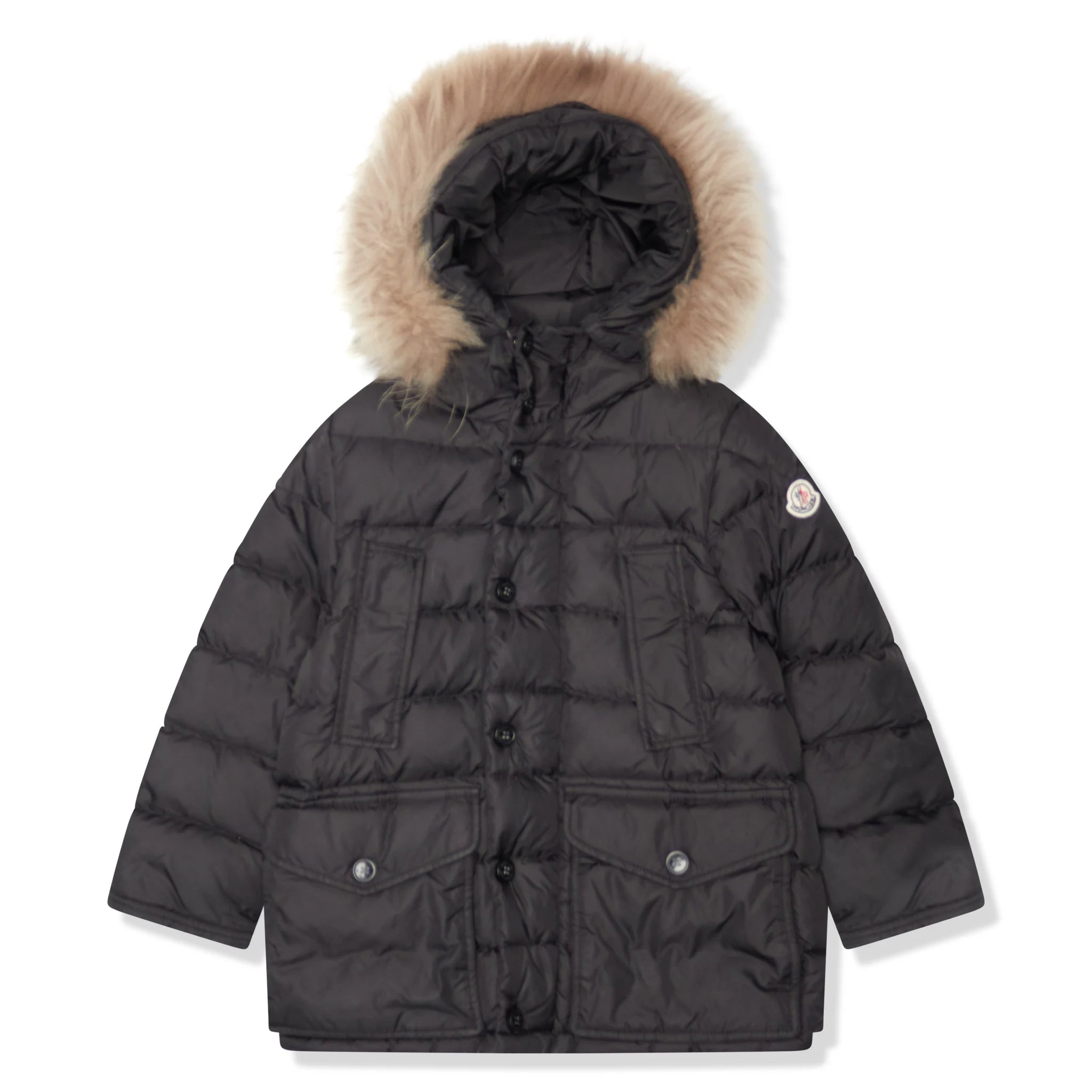 Authentic Moncler Cluny Black Short Down Jacket with 100% Real Fur for Kids | Premium Preloved Winter Coat | Perfect for School, Outdoor Play & Cold Weather