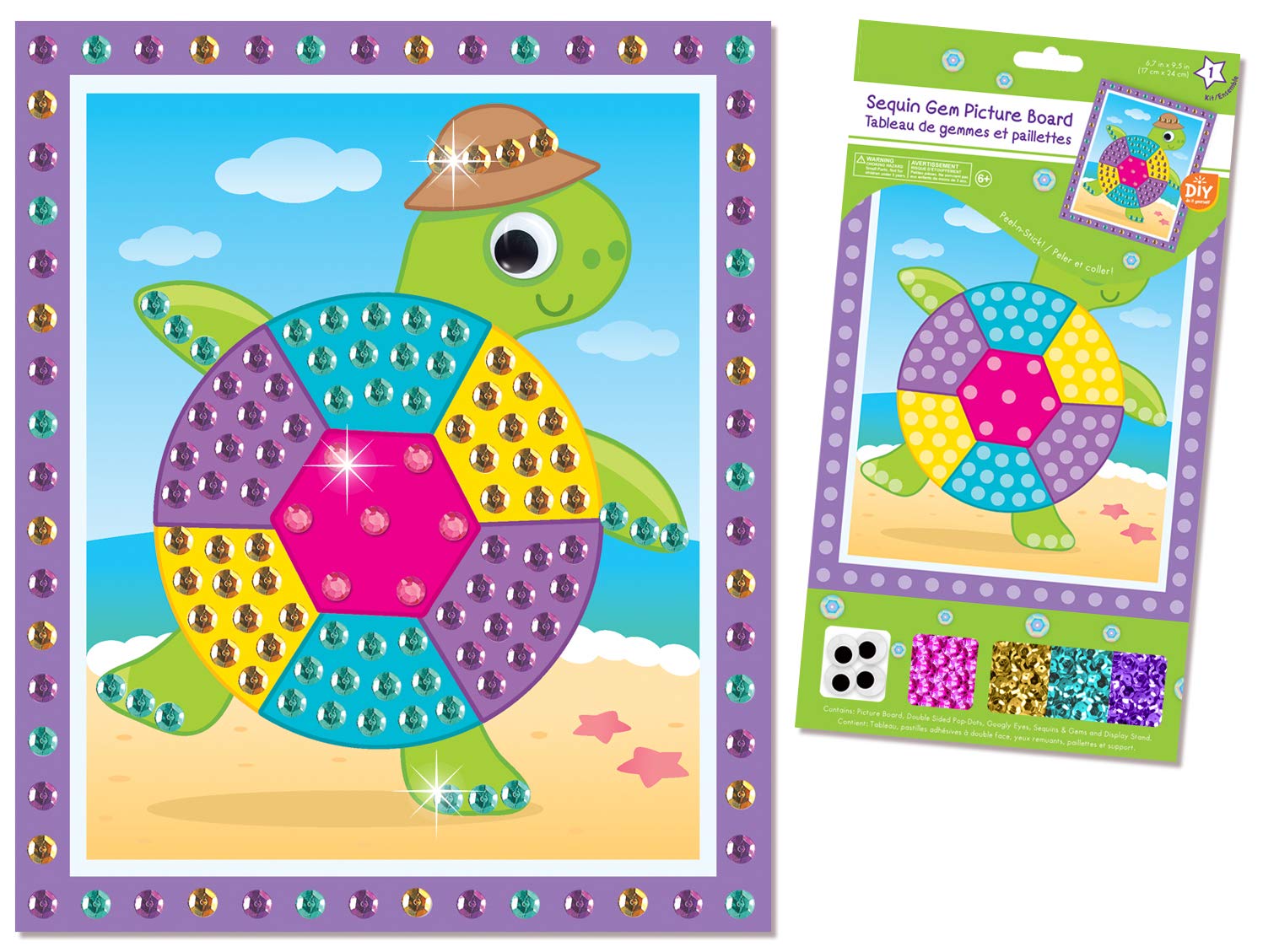 Kids Mosaic Sticker Art Kit - DIY Diamond Painting Crafts for Girls & Boys, Turtle Design | Fun Creative Activity for Birthday Parties, Classroom Projects & Family Bonding Time