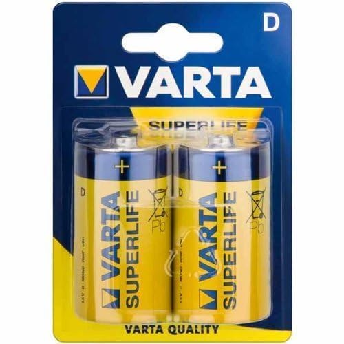 Varta Superlife 10500220 Zinc Carbon Batteries - 1.5V Mono D/LR20 Size (Pack of 2) 6000mAh High Capacity - Perfect for Flashlights, Radios & Emergency Devices