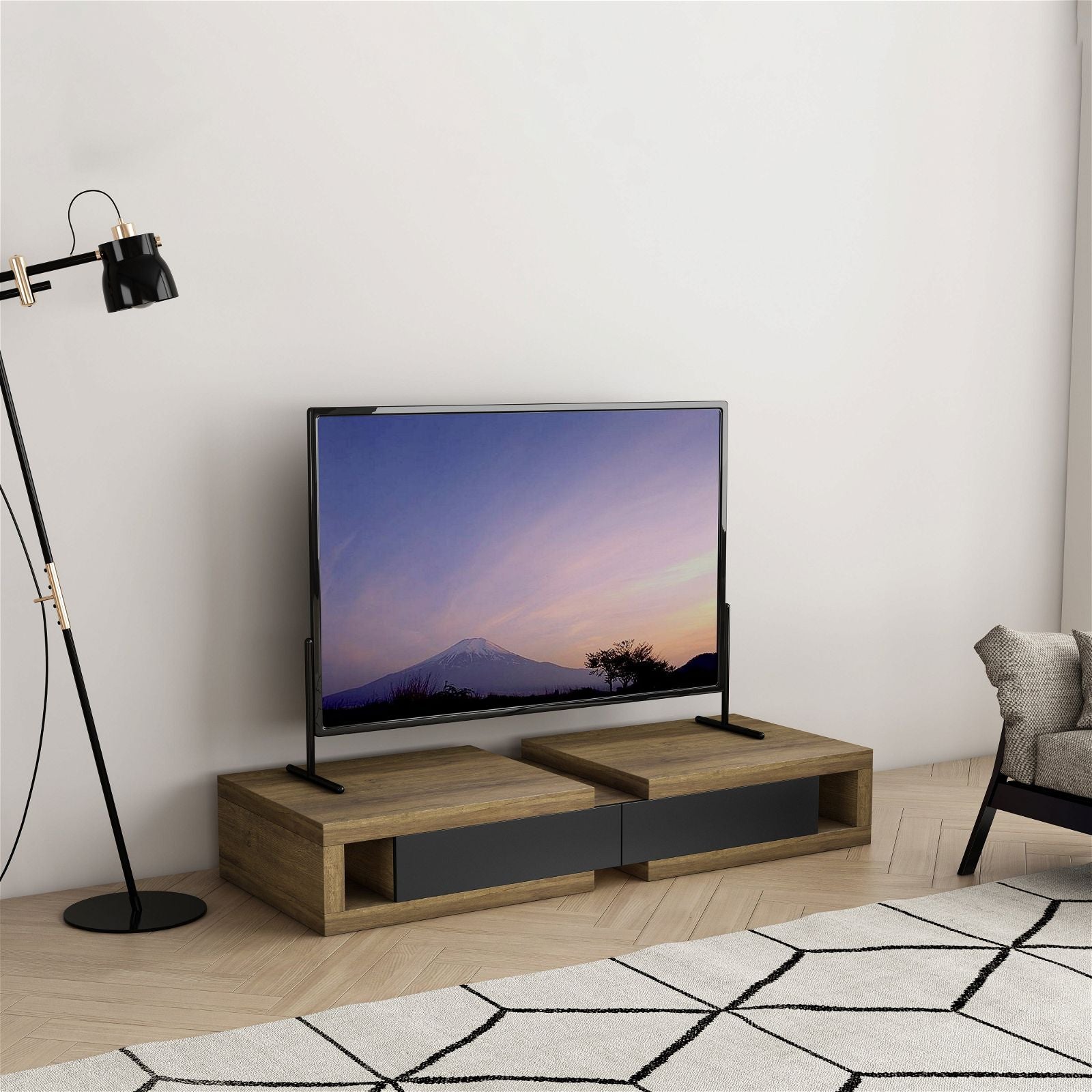 Tauris™ 250cm Dark Oak Split Expandable TV Stand - Perfect for Living Room, Home Theater & Entertainment Centers