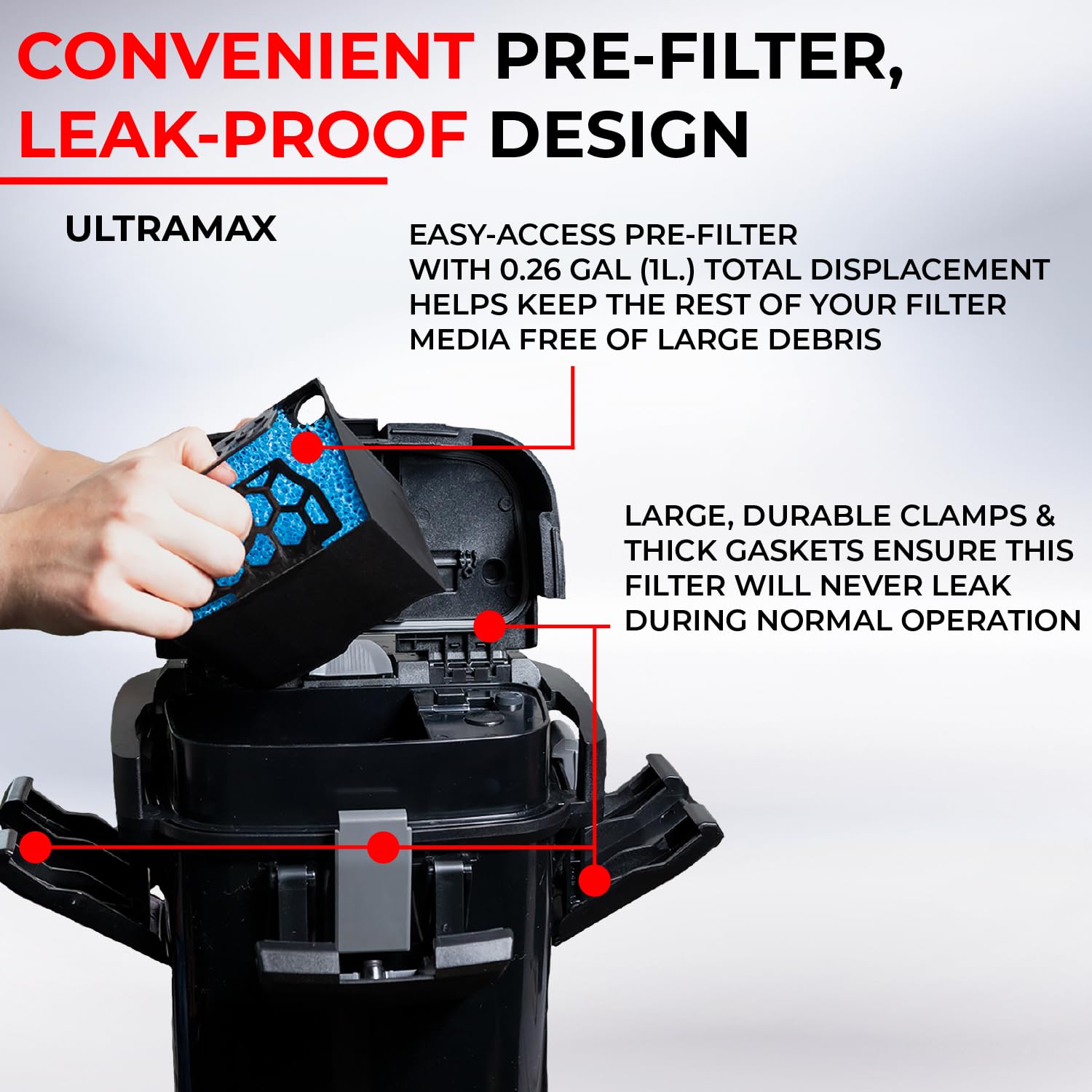 Aquael Ultramax 2000 Canister Filter for Large Aquariums - High-Efficiency Sponge Filter System & Water Pump (100-185 Gallon Capacity) - Perfect for Freshwater & Saltwater Fish Tanks, Reef Aquariums, and Aquatic Plant Setups