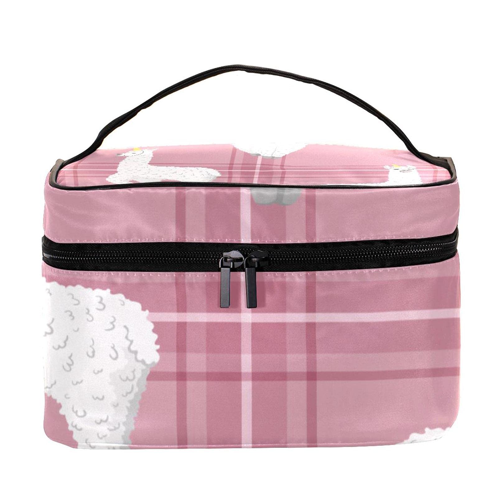 Llama & Alpaca Unicorn Pink Travel Makeup Bag - Large Cosmetic Organizer with Zipper for Women & Girls | Perfect for Vacation, Gym & Daily Essentials Storage