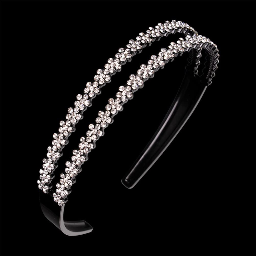 Lurrose 3-Pack Crystal Teeth Headbands for Women - Rhinestone Flower Hard Plastic Double Row Non-Slip Hair Bands | Perfect for Weddings, Parties, and Special Occasions