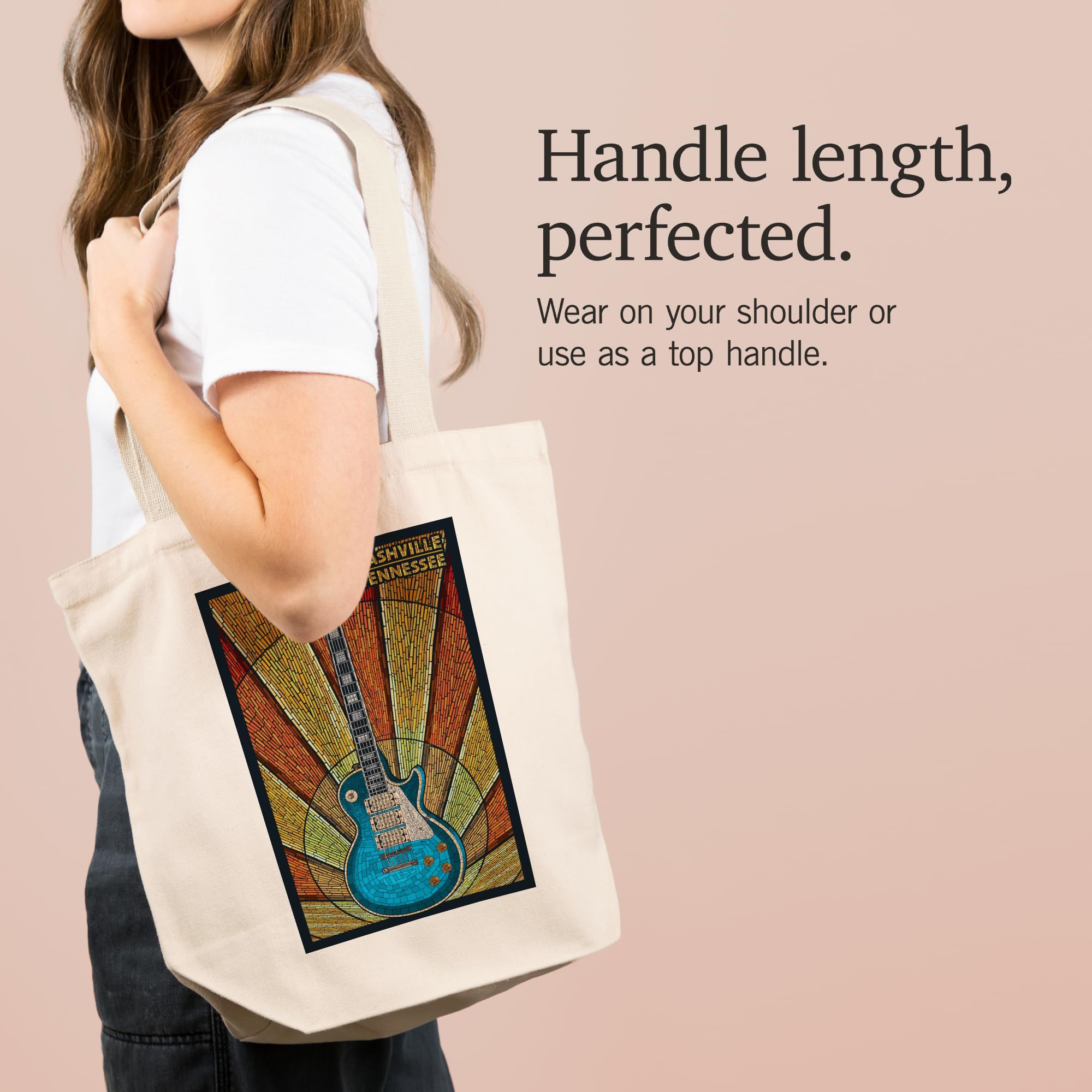 Nashville Tennessee Guitar Mosaic Tote Bag - 100% Cotton Canvas Reusable Shopping Bag - Perfect for Groceries, Beach Trips & Music Festival Essentials