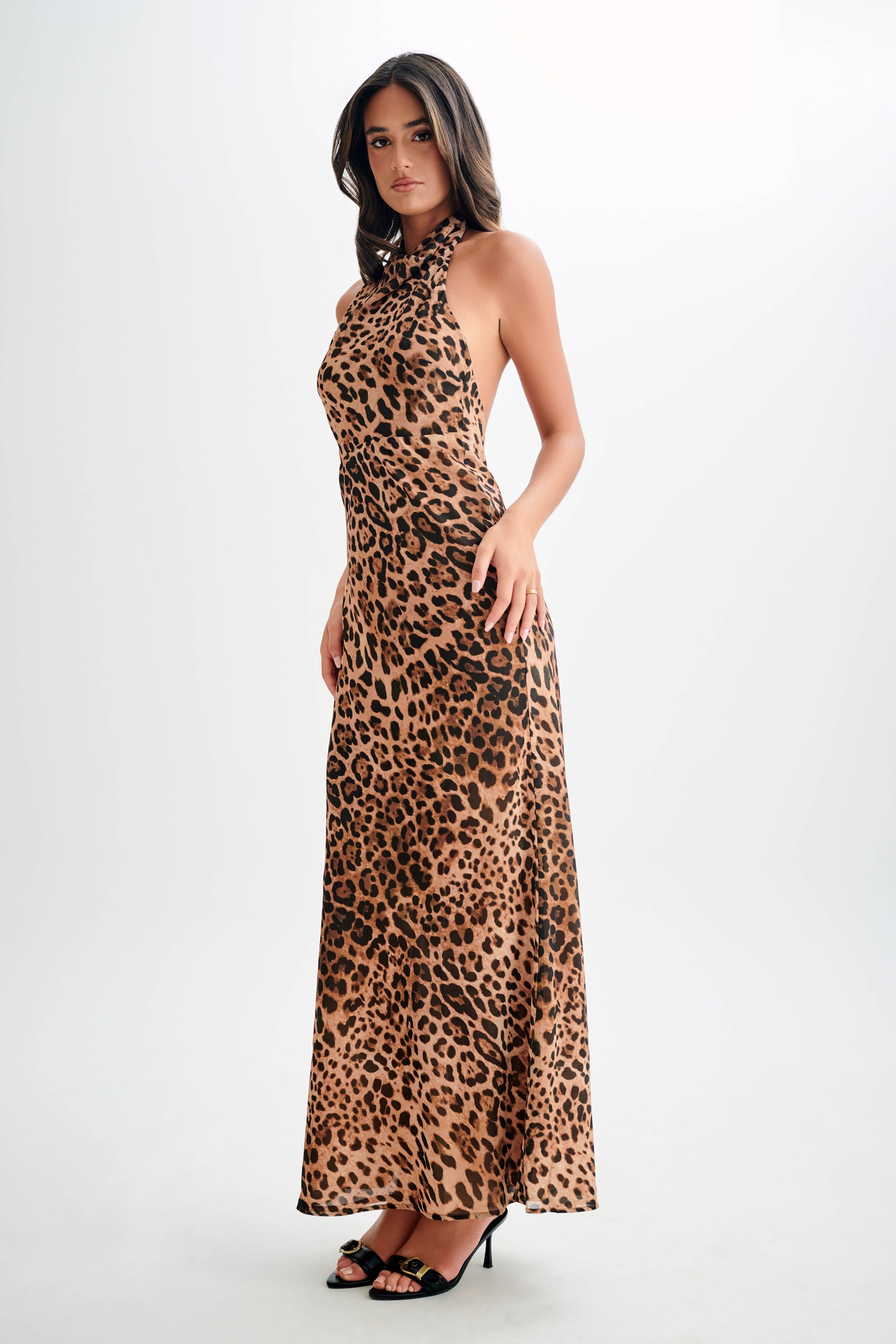 Estella Chiffon Cowl Maxi Dress - Leopard Print Flowy Long Dress for Women | Perfect for Beach Vacation, Evening Party & Special Occasions