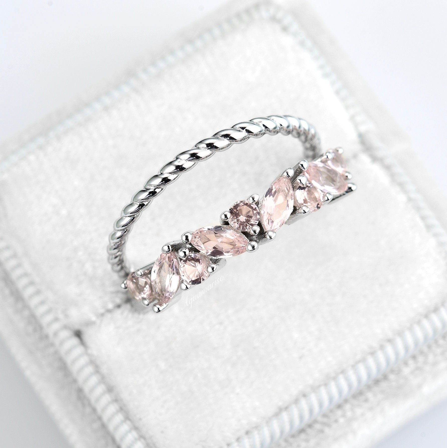 Willow Morganite Ring Set - Sterling Silver Rose Gold Plated Stackable Rings for Women, Elegant Wedding Engagement Promise Gift for Her | Perfect for Anniversaries, Valentine's Day & Special Occasions