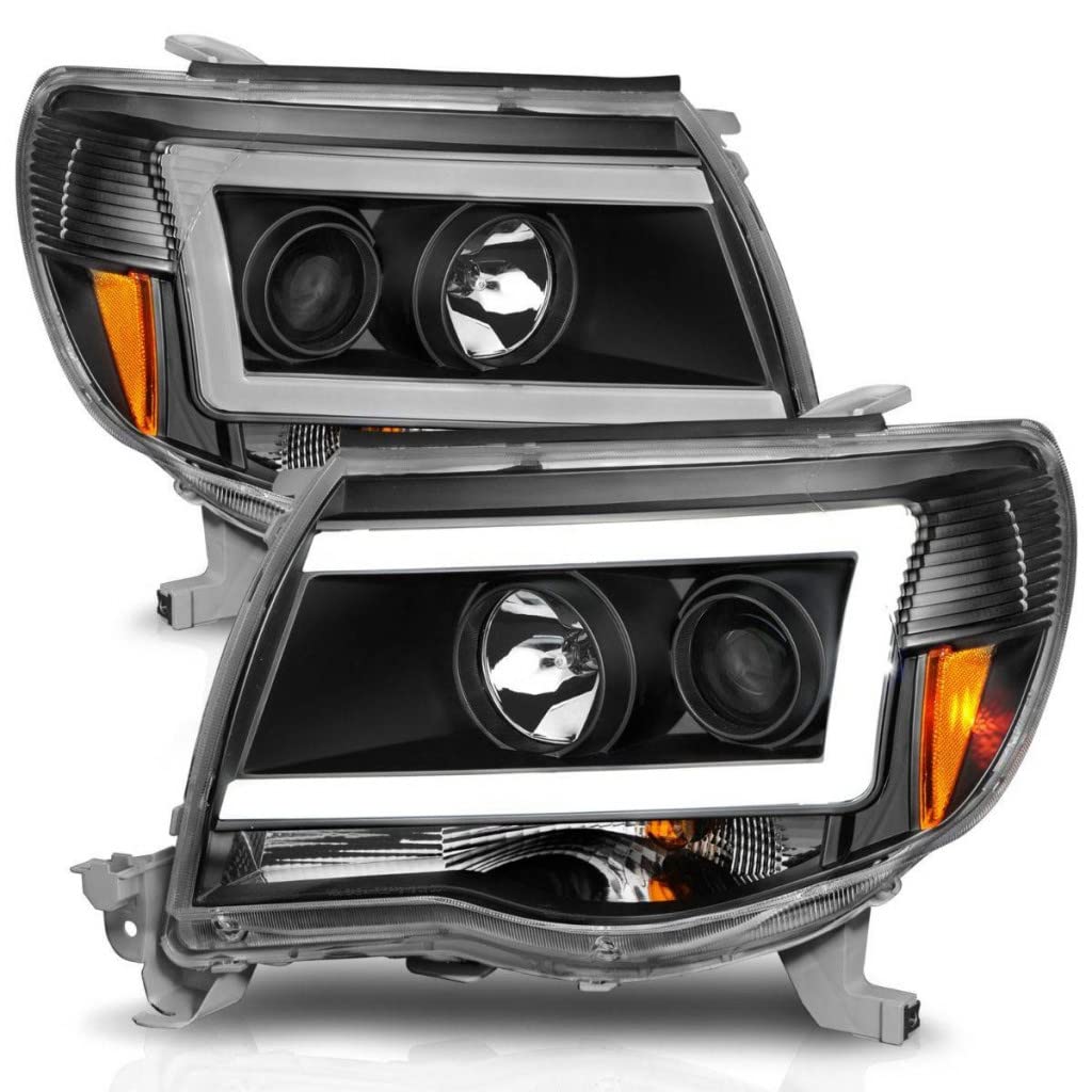 ANZO LED Projector Headlights for Toyota Tacoma 2005-2009 - Black Housing with C-Shaped Light Bar | Durable Replacement Headlights for Off-Roading & Night Driving