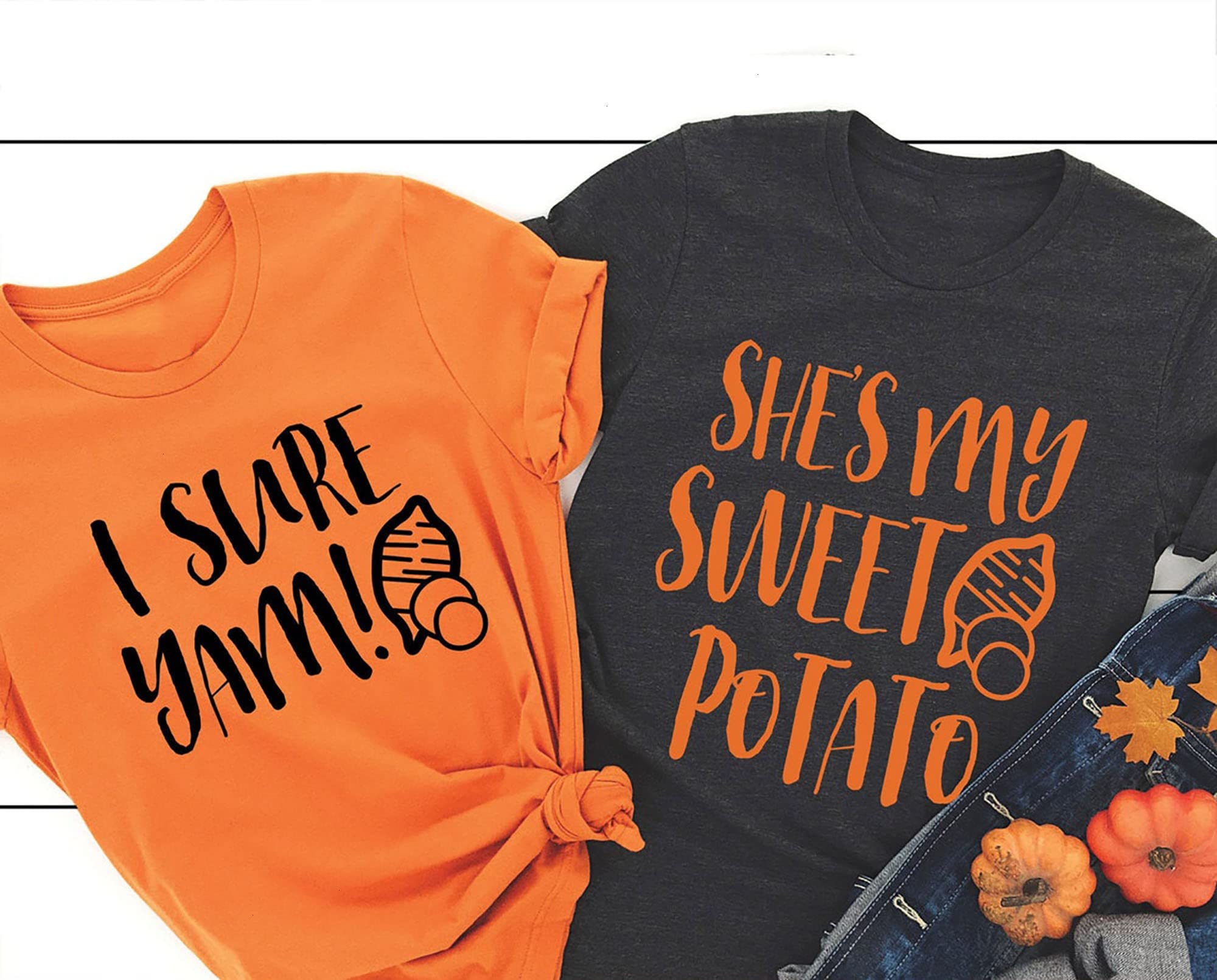 Sweet Potato Couple Shirts - 'She's My Sweet Potato' & 'I Yam Yours' Matching Thanksgiving Sweatshirts for Couples - Perfect for Thanksgiving, Family Gatherings & Romantic Date Nights