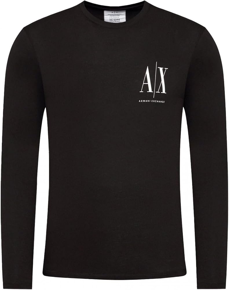 Armani Exchange Men's Black Long Sleeve T-Shirt | Slim Fit Cotton Crewneck Tee | Casual & Business Wear | Perfect for Office, Dating & Everyday Outfits