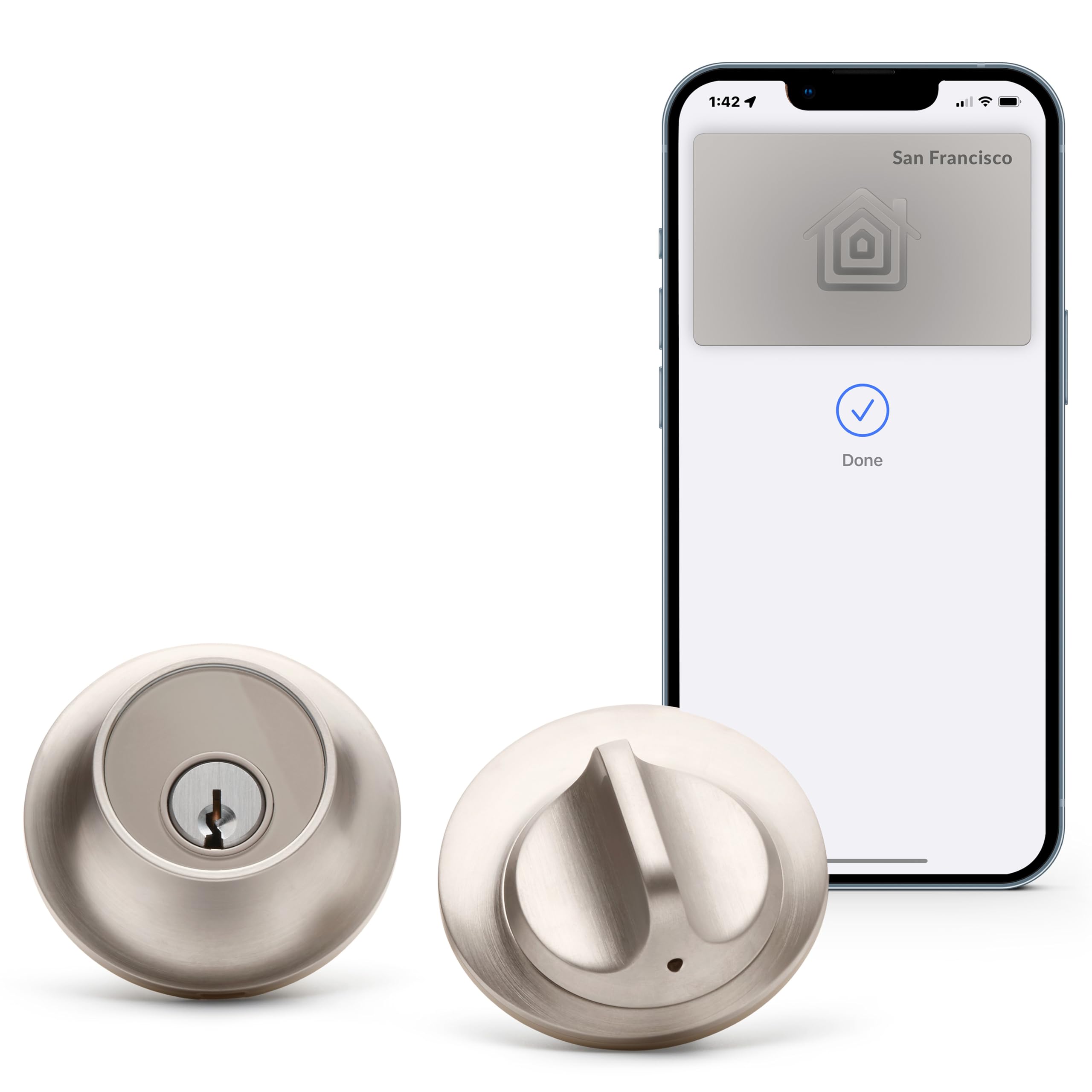 Level Lock+ Deadbolt Smart Lock - World's Smallest Apple Home Key Enabled Smart Lock - iOS & Android App Control - Satin Nickel Finish - Perfect for Smart Homes & Vacation Rentals