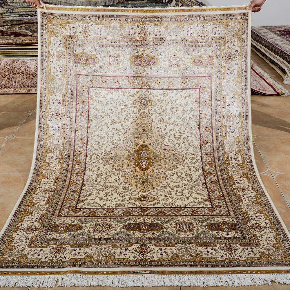 Hand-Knotted 4x6 Feet Silk Carpet - Luxurious Persian Rug for Living Room, Bedroom & Dining Room Decor | Soft & Durable Home Flooring