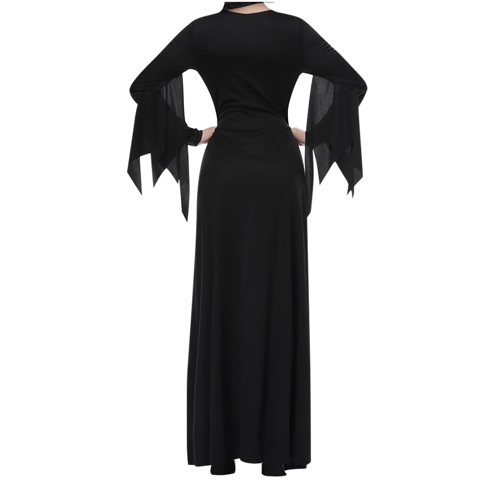 Gothic Witch Dress for Women - Medieval Renaissance Long Sleeve Maxi Dress with Lace Ruffle Trim | Halloween Costume, Cosplay, LARP & Gothic Fashion