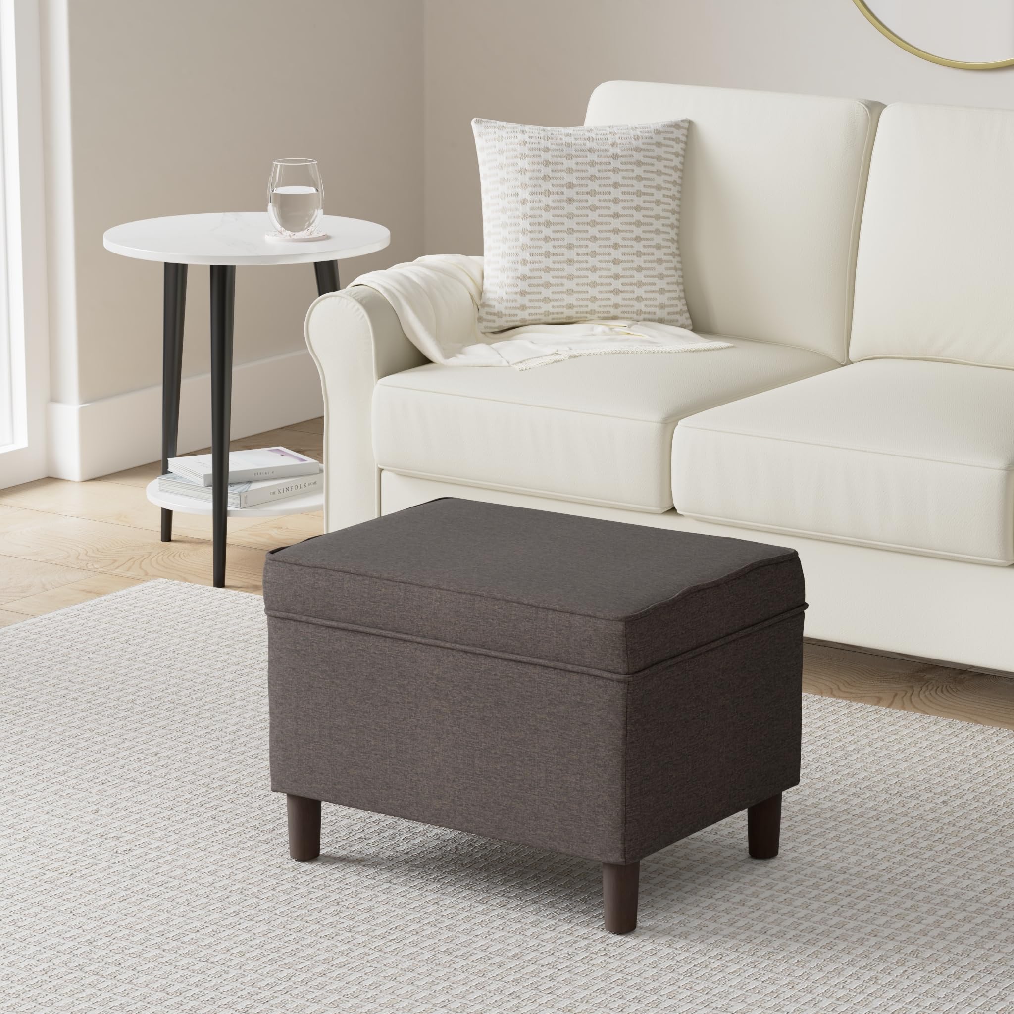 Modern Storage Ottoman - Dinah Collection | Chocolate Brown Upholstered Ottoman with Hidden Storage | Perfect for Living Room, Bedroom & Home Office Organization