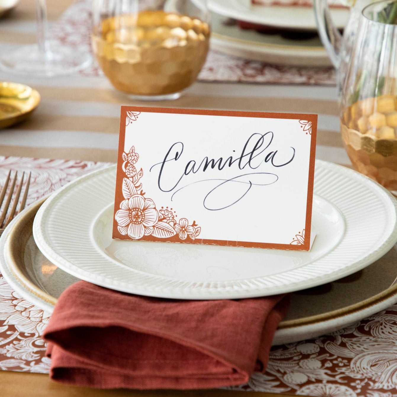 Elegant Harvest Blooms Place Cards for Weddings, Parties & Events - Floral Name Cards for Table Settings & Seating Arrangements