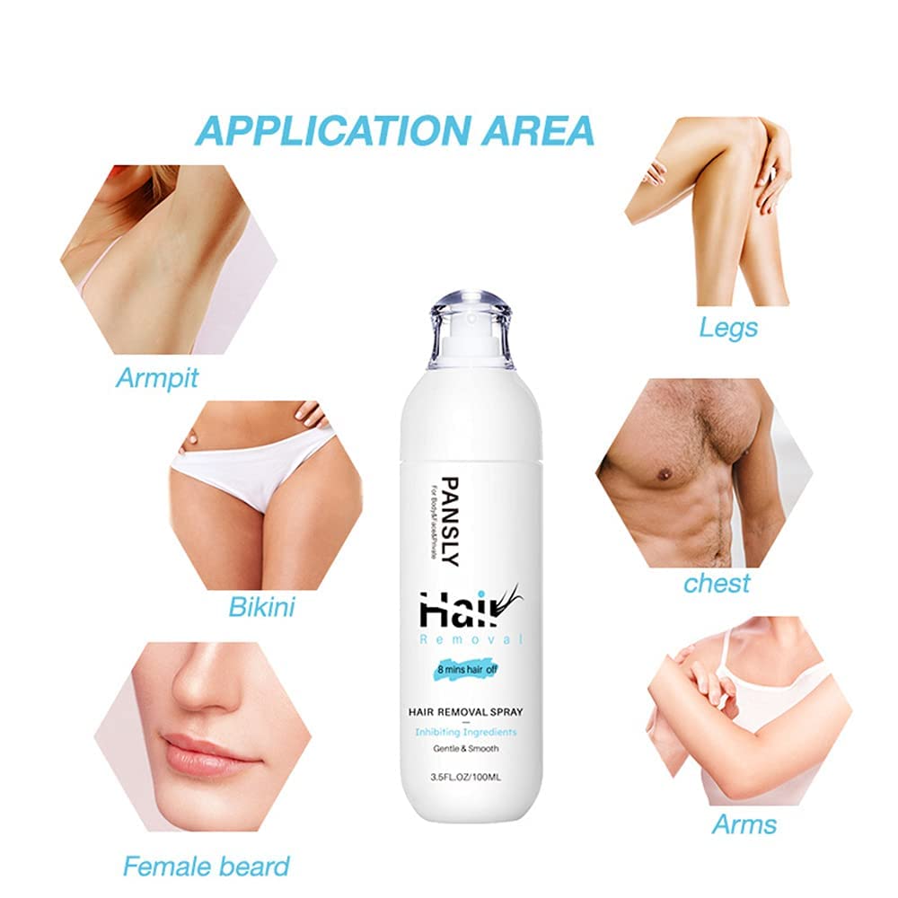 100ML Hair Removal Spray for Women & Men - Gentle Depilatory Spray for Legs, Arms, Face, Underarms & Bikini Area - Non-Irritating Formula for Smooth Skin - Perfect for Home Use & Travel