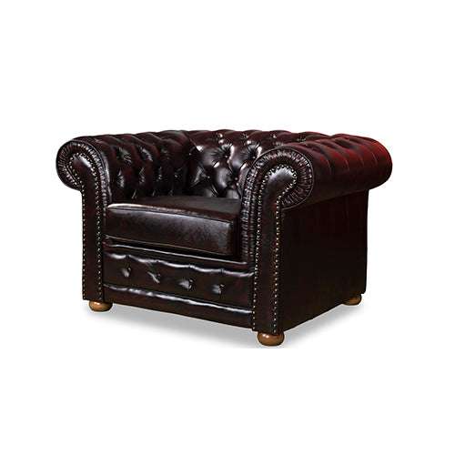 1 Seater Genuine Leather Sofa - Deep Quilting Pocket Spring Button Tufted Lounge Chair for Living Room, Brown | Modern Home Office & Apartment Furniture
