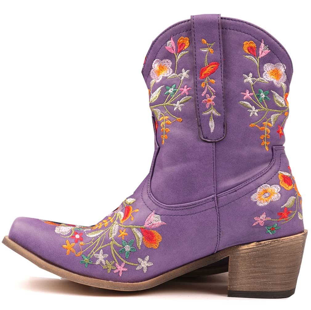 SO SIMPOK Women's Classic Cowgirl Boots - Retro Western Ankle Boots with Embroidered Design for Ladies | Perfect for Country Dancing, Rodeo Events & Western Fashion Outfits