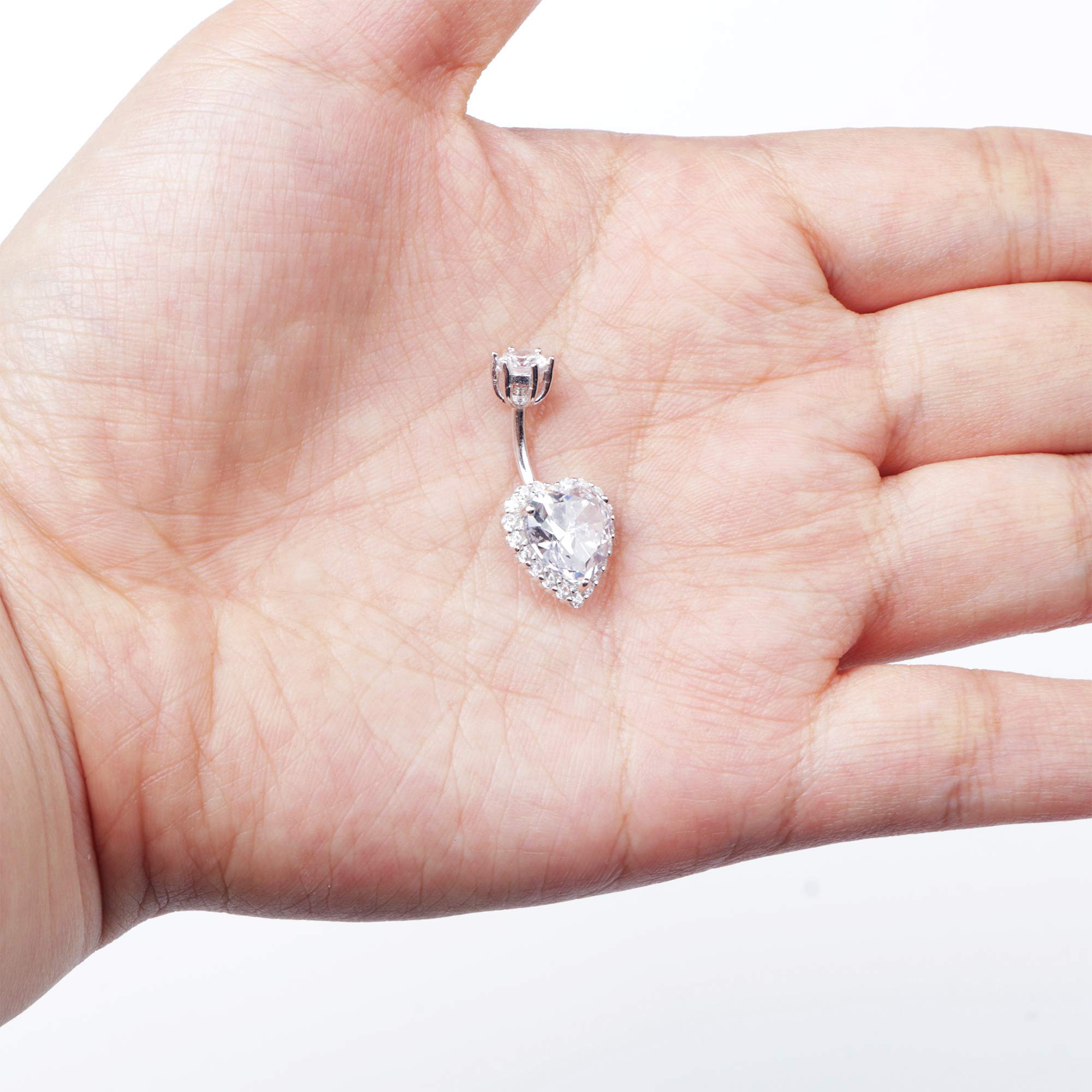 925 Sterling Silver Heart Belly Button Rings for Women & Men - CZ Love Navel Barbell Studs - 14G Body Piercing Jewelry - Perfect for Everyday Wear, Parties & Special Occasions