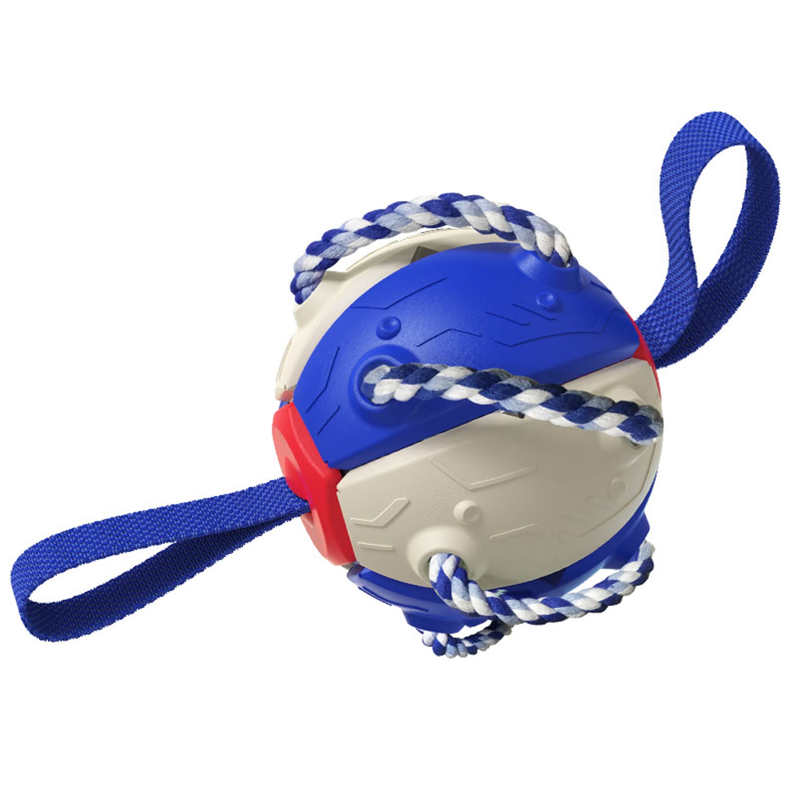Durable Dog Soccer Ball with Grab Tabs - Interactive Tug of War & Water Toy for Large, Medium & Small Dogs - White & Blue Chew-Resistant Ball for Fetch, Training & Outdoor Play