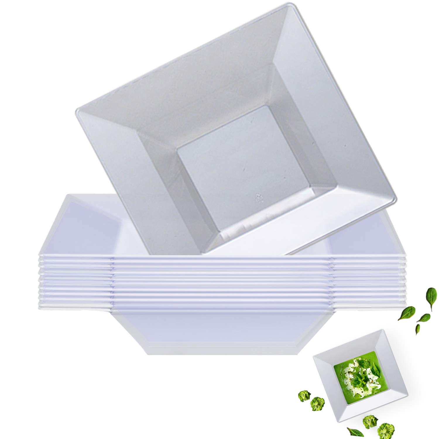 120 Pack Elegant Disposable Plastic Bowls - 5 oz Heavy Duty Clear Square Soup Bowls | Reusable Bulk Party Bowls for Dessert, Cereal & Salad | Perfect for Weddings, Christmas, Thanksgiving, Birthdays & Events | Great for Catering, Picnics & Family Gatherings