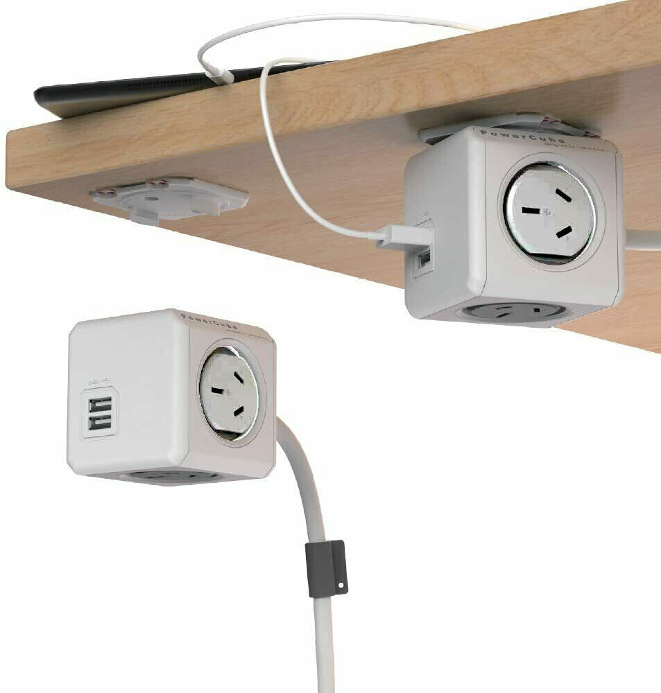 Allocacoc PowerCube with 4 Outlets & 2 USB Ports - 1.5m White Extension Cord for Home, Office, and Travel Charging Needs
