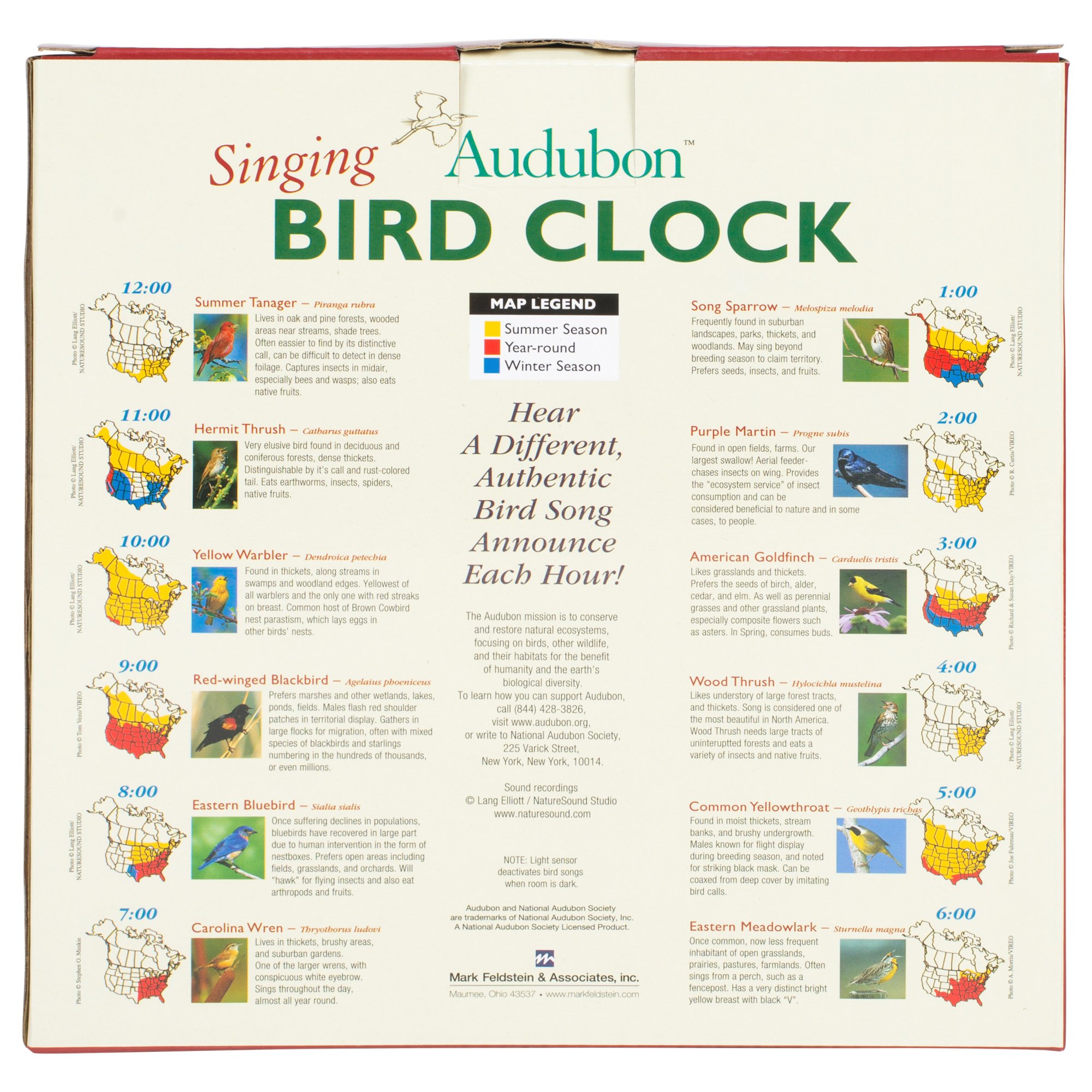 Audubon Singing Bird Wall and Desk Clock - 8 Inch Decorative Musical Clock with Melodies - Perfect for Home, Office, Nursery, and Gift Giving
