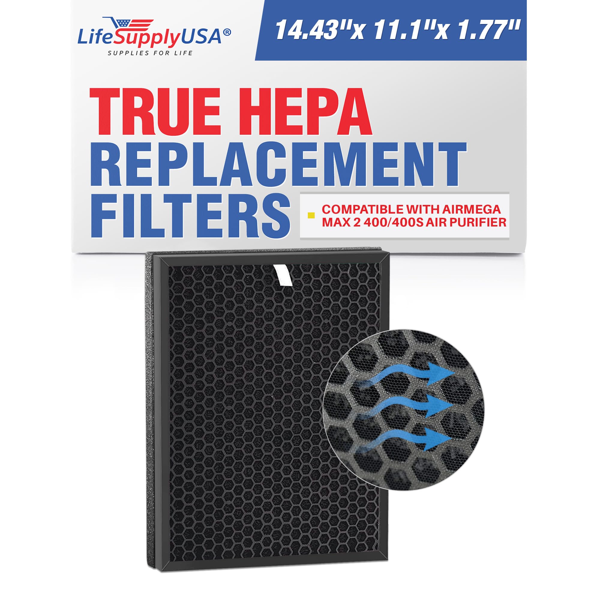 True HEPA Air Filter Replacement for AIRMEGA Max 2 Air Cleaner 400/400S (Model 3111735) - Compatible with LifeSupplyUSA - Improves Indoor Air Quality for Allergies & Asthma Relief - Perfect for Home, Office & Bedroom Use