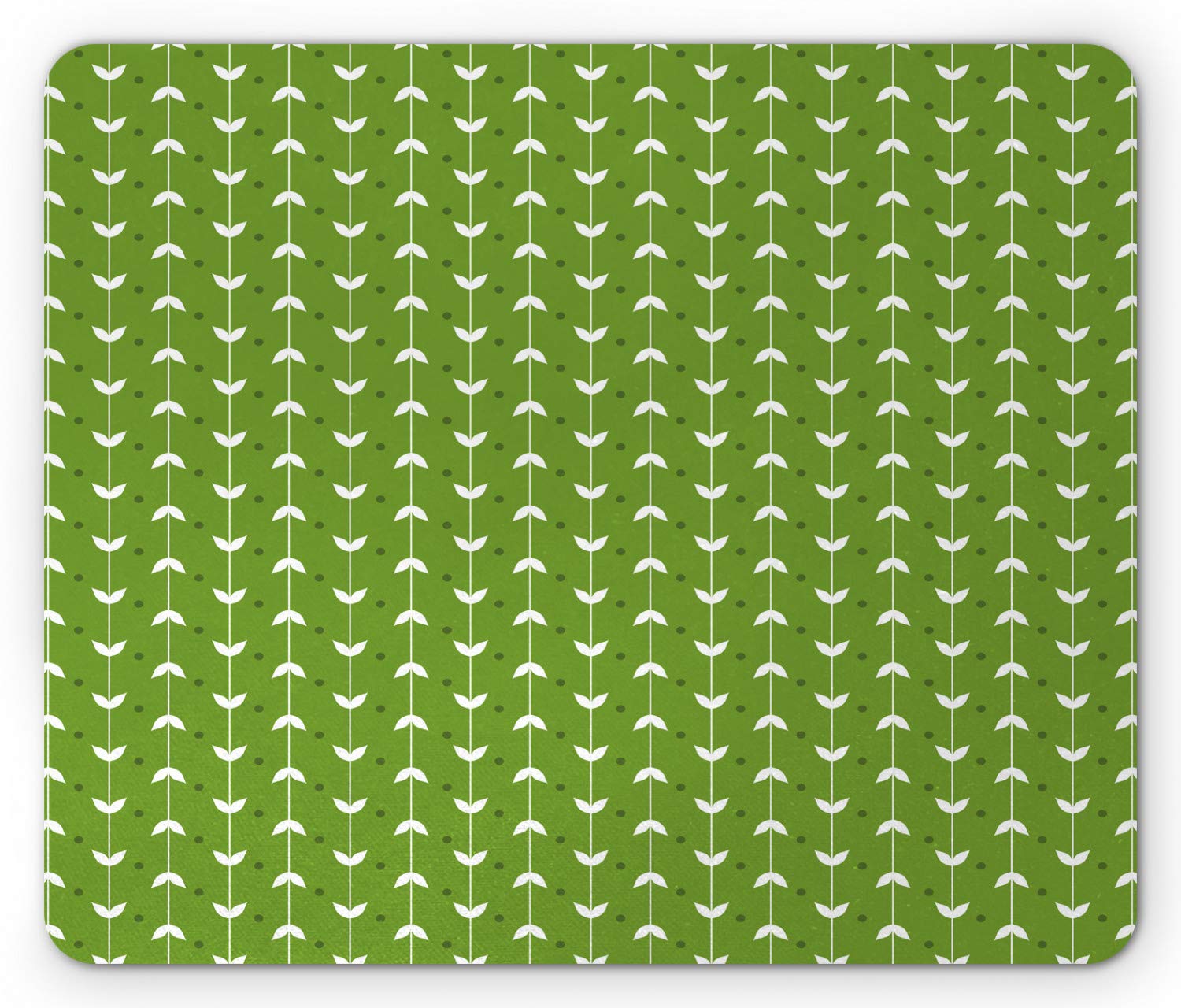 Ambesonne Floral Mouse Pad with Leaves and Polka Dots - Non-Slip Rubber Base, Standard Size Rectangle Mousepad in Lime Green & White - Perfect for Office, Gaming, and Home Computer Use