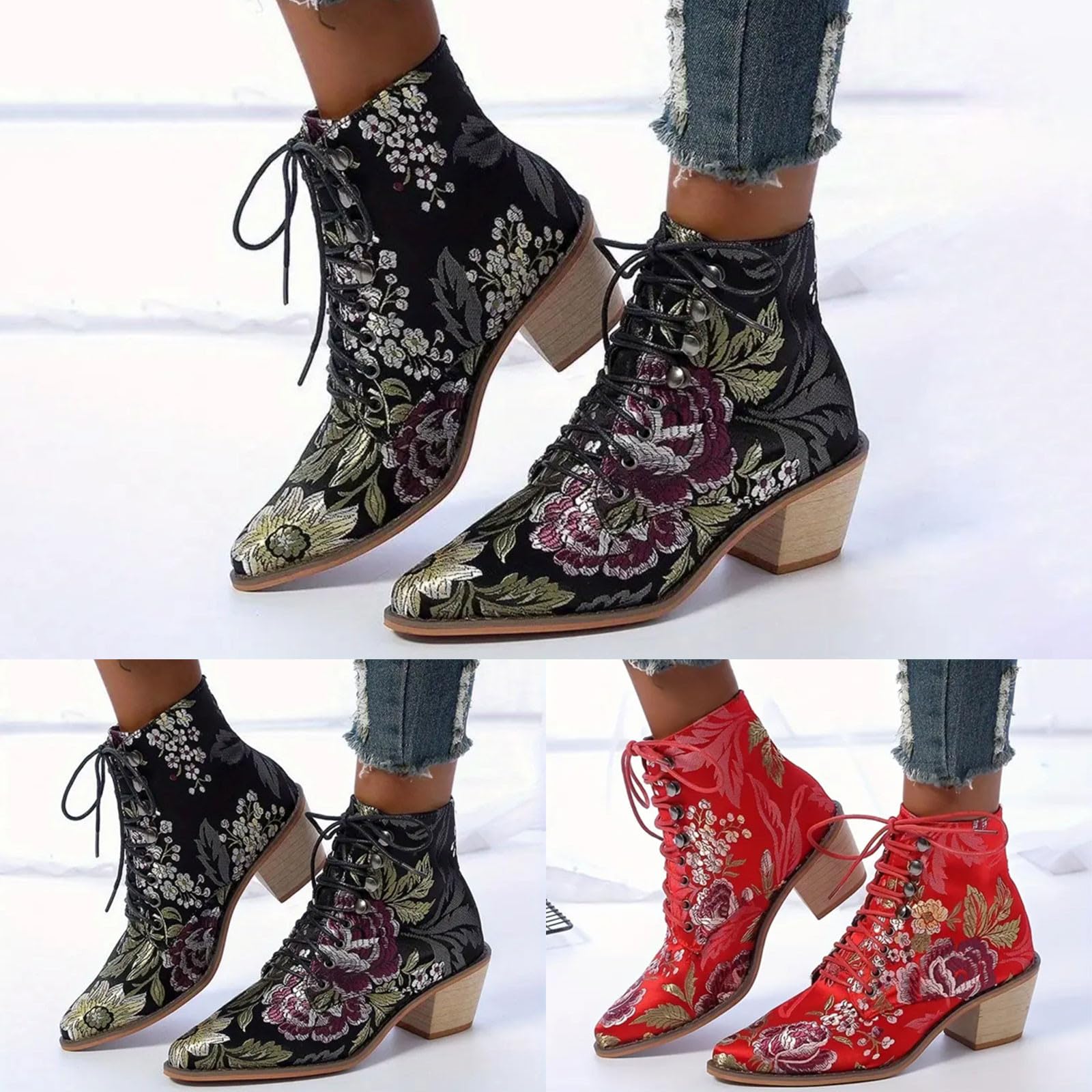 Stylish Women's Western Embroidered Cowboy Ankle Boots - Chunky Heel Dressy Booties for Casual & Country Wear - Perfect for Parties, Rodeos & Everyday Fashion